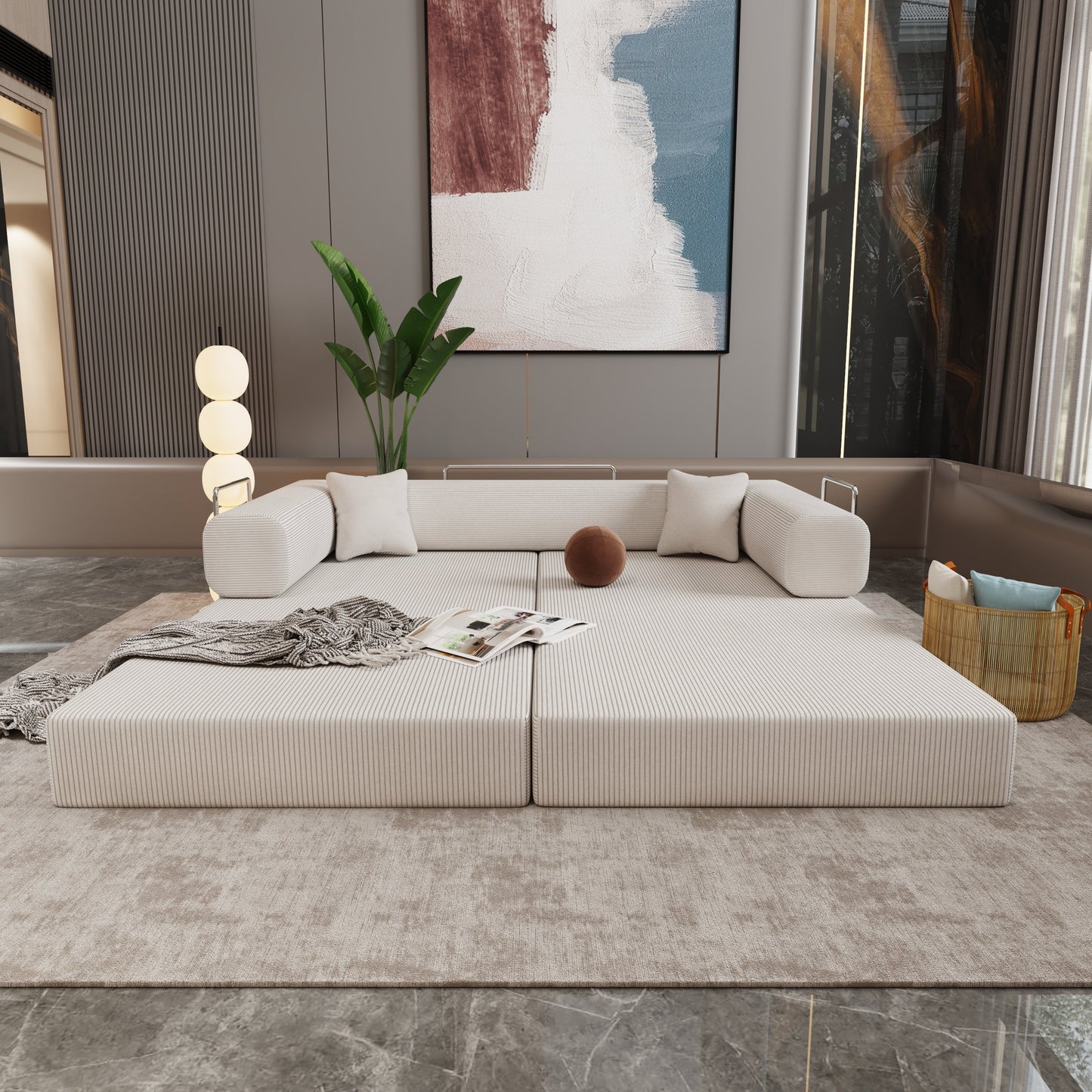 Double sofa, sofa bed, multifunctional compression sofa, wide body sofa, pure sponge sofa, fine striped velvet fabric sofa