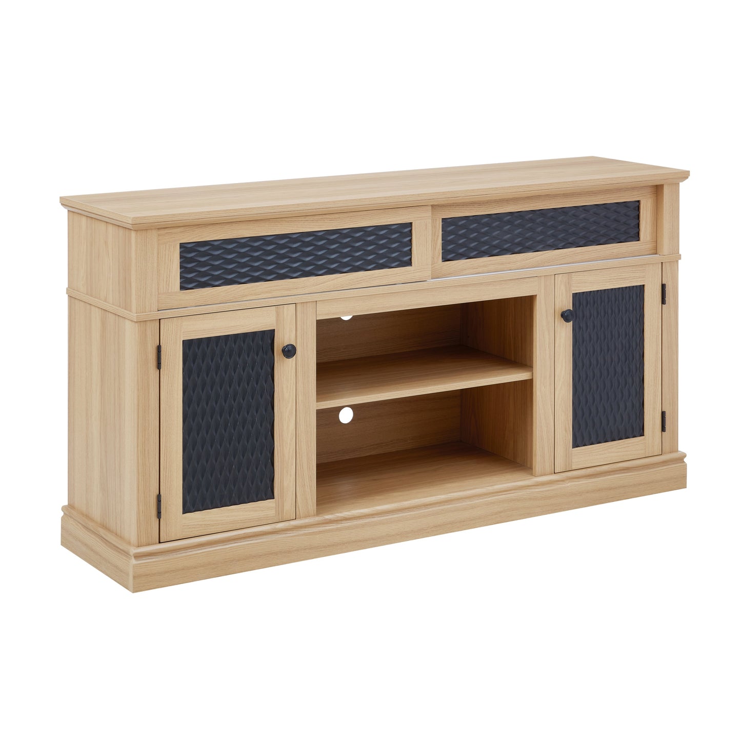 Embossed Pattern TV Stand, TV and Media Console with Open and Closed Storage Space and sliding door for Living Room & Bedroom, LIGHT OAK, 58.27'W*15.35'W*31.7H