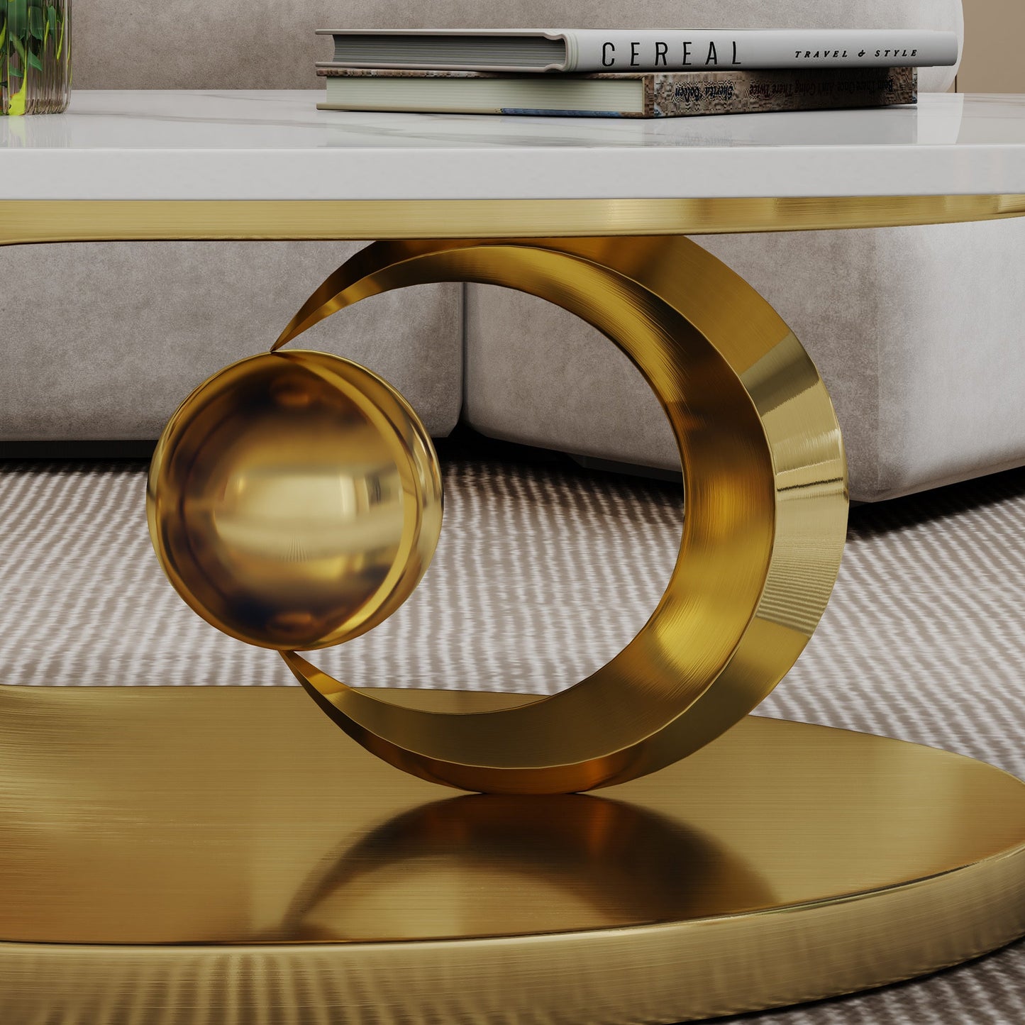 Marble Coffee Table with Sculptural Stainless Steel Base