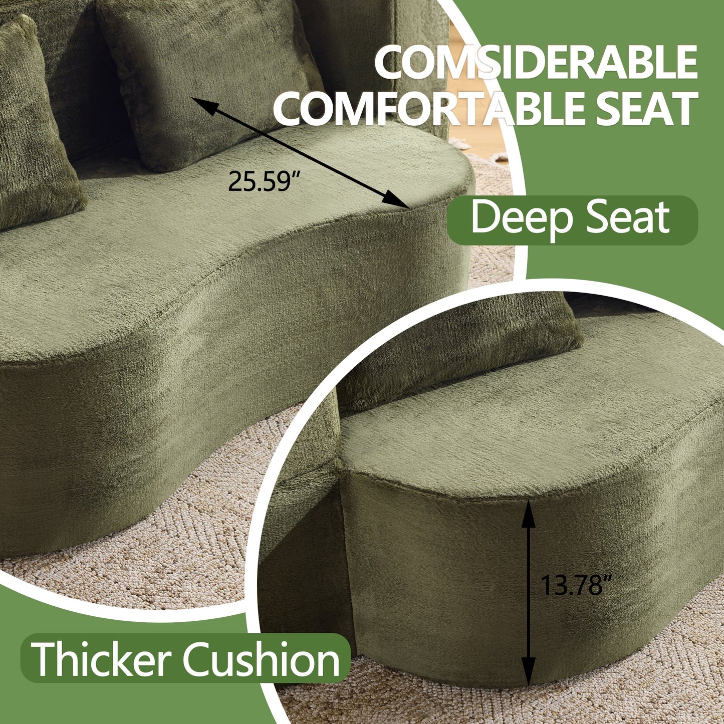 71-inch folding sofa bed, plush futon sofa bed, high-density foam convertible sofa bed, folding floor sofa bed for living room, guest room, bedroom, green