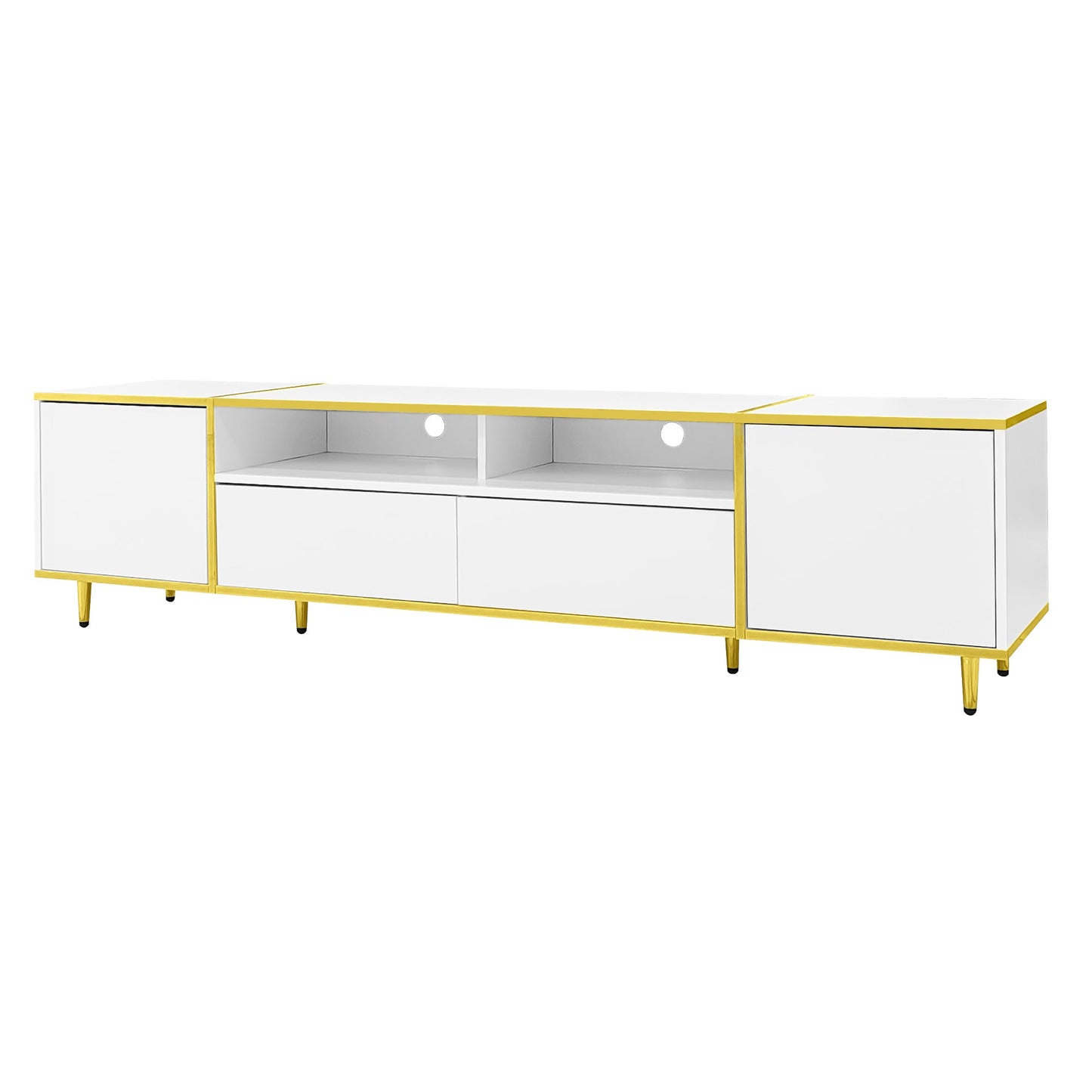 U-Can 70.9'' Modern TV Stand for TVs up to 80 Inches, Entertainment Center with 2 Shelves and LED Lights, TV Storage Cabinet with 2 Drawers, 2 Cabinets and Metal Legs for Living room