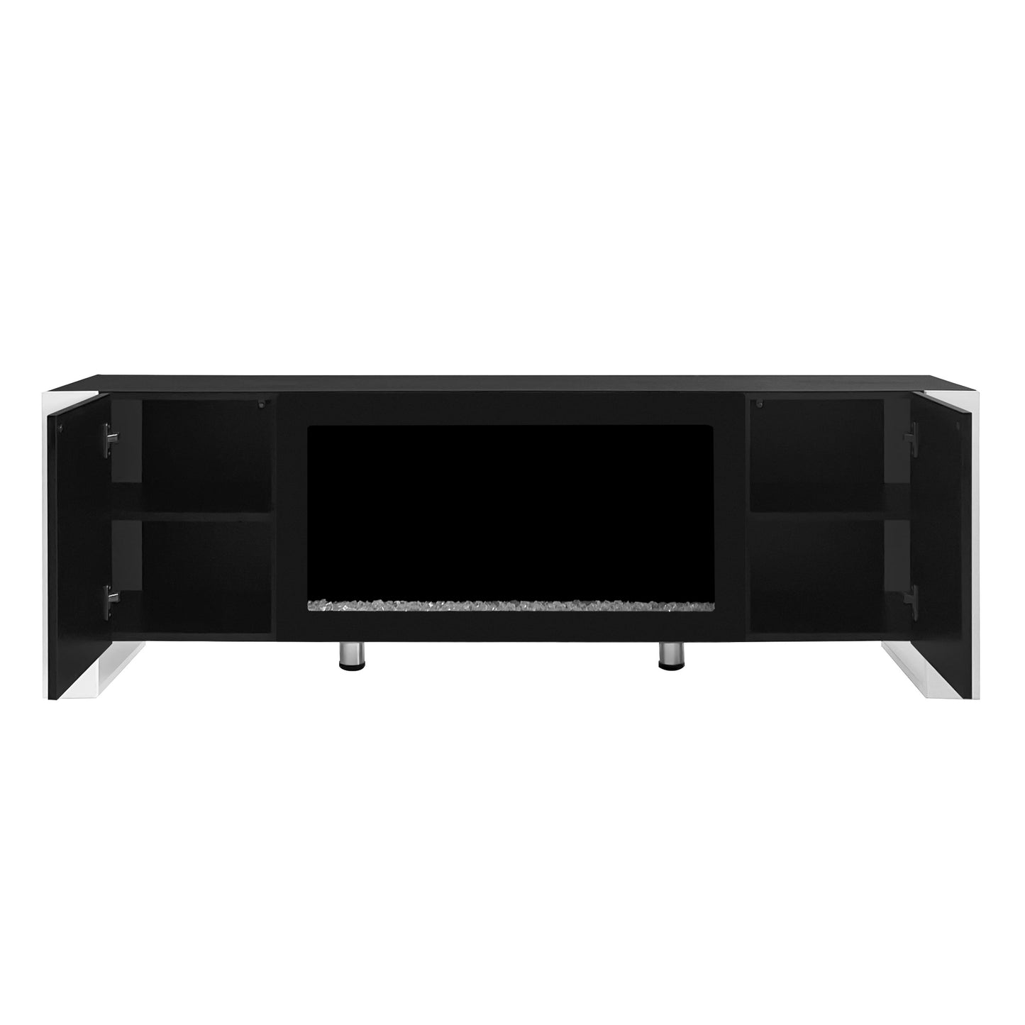ON-TREND Modern TV Stand with 34.2' Non-heating Electric Fireplace, High Gloss Entertainment Center with 2 Cabinets, Media Console for TVs up to 78', Black