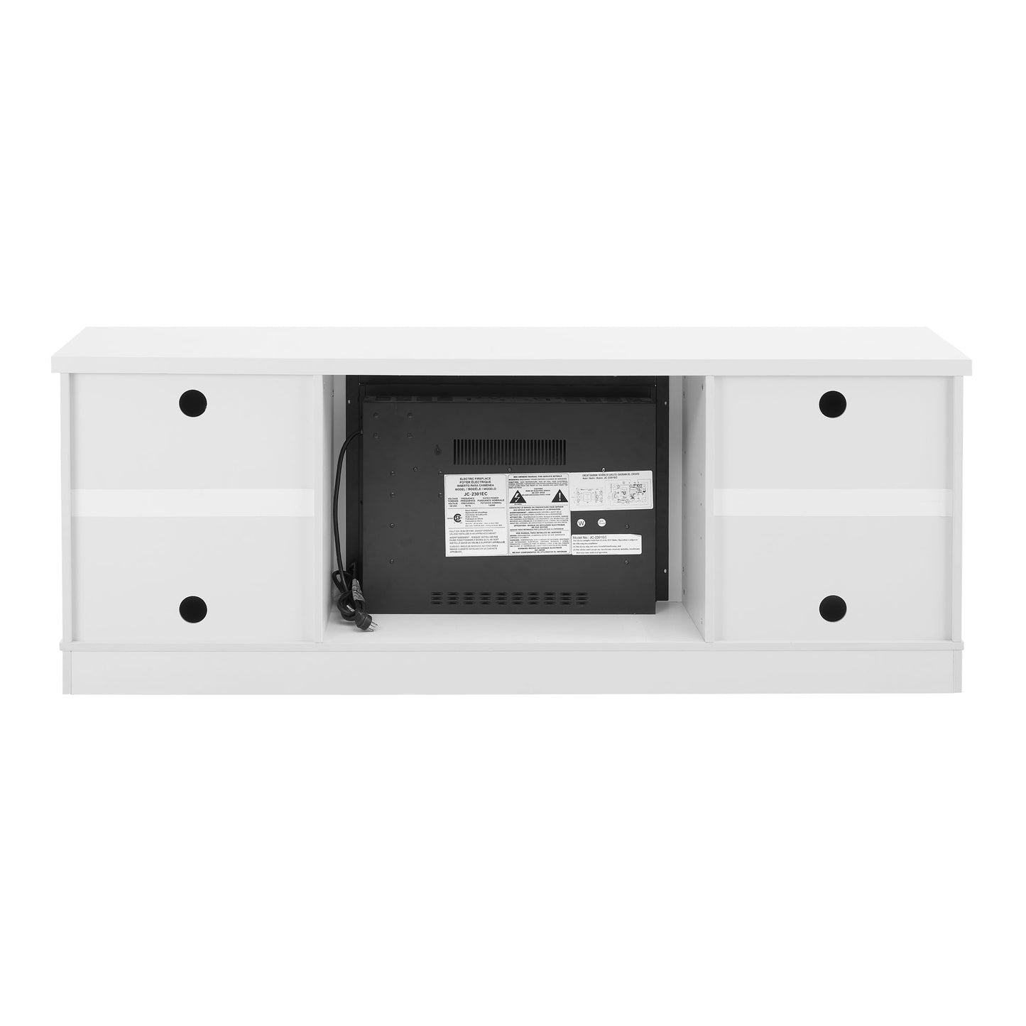 Modern Farmhouse TV Media Stand, Large Barn Inspired Home Entertainment Console, with 23' Fireplace Insert, for TV Up to 70'', with Open Shelves and Closed Cabinets, White, 64.8'W*15.67'D*24.29'H