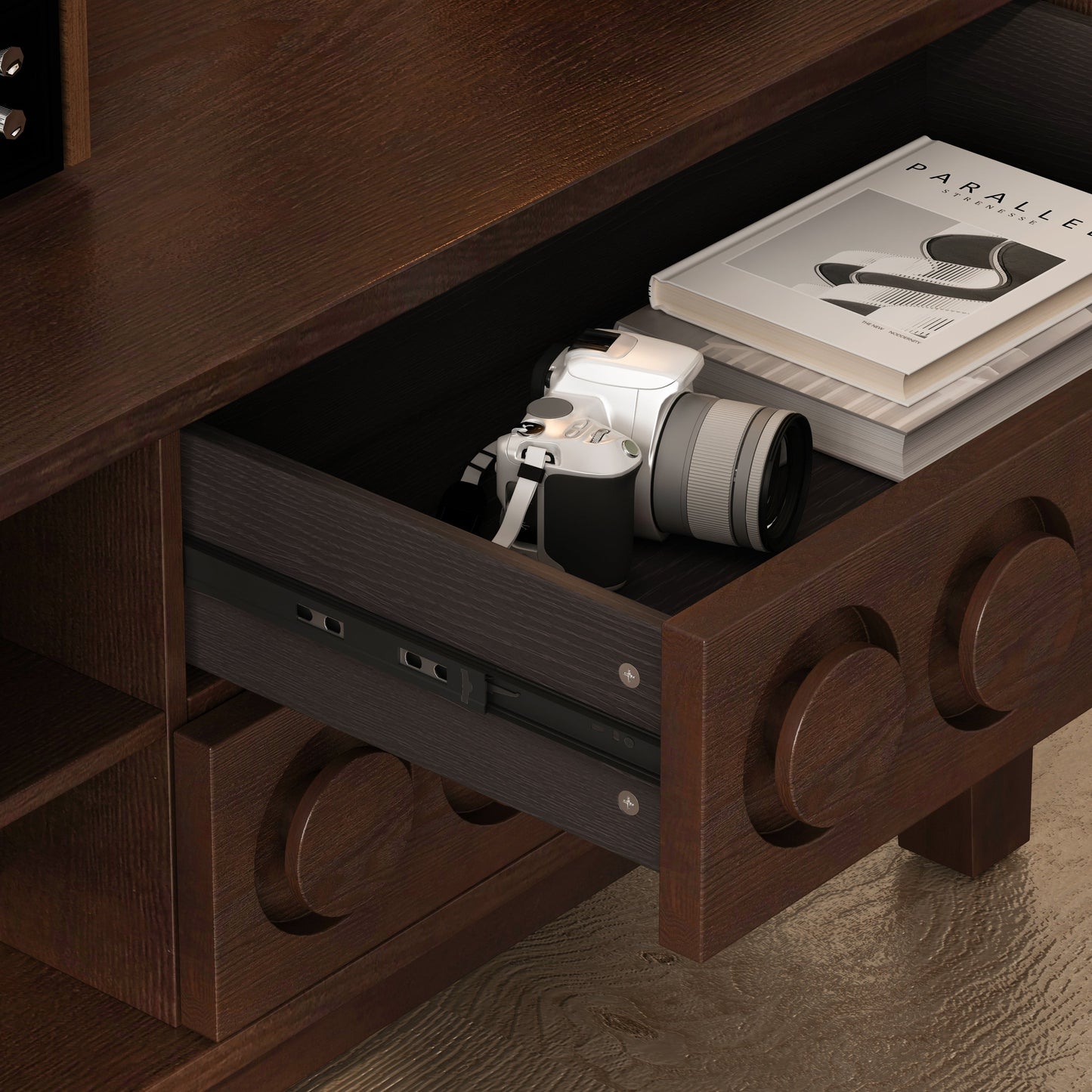 TV Stand for TVs up to 75', Media Console with 4 Drawers, Entertainment Center with Storage for Living Room and Bedroom(Dark Brown)