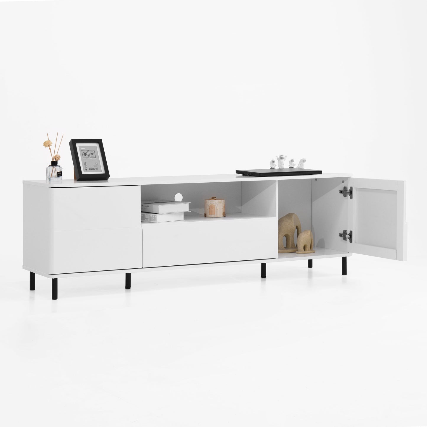 High Gloss Panel Modern TV Console, TV Stand, Entertainment Center with Storage Shelves,TV Cabinet for Living Room, Bedroom, Cloud White 63x15.74x19.68 inch