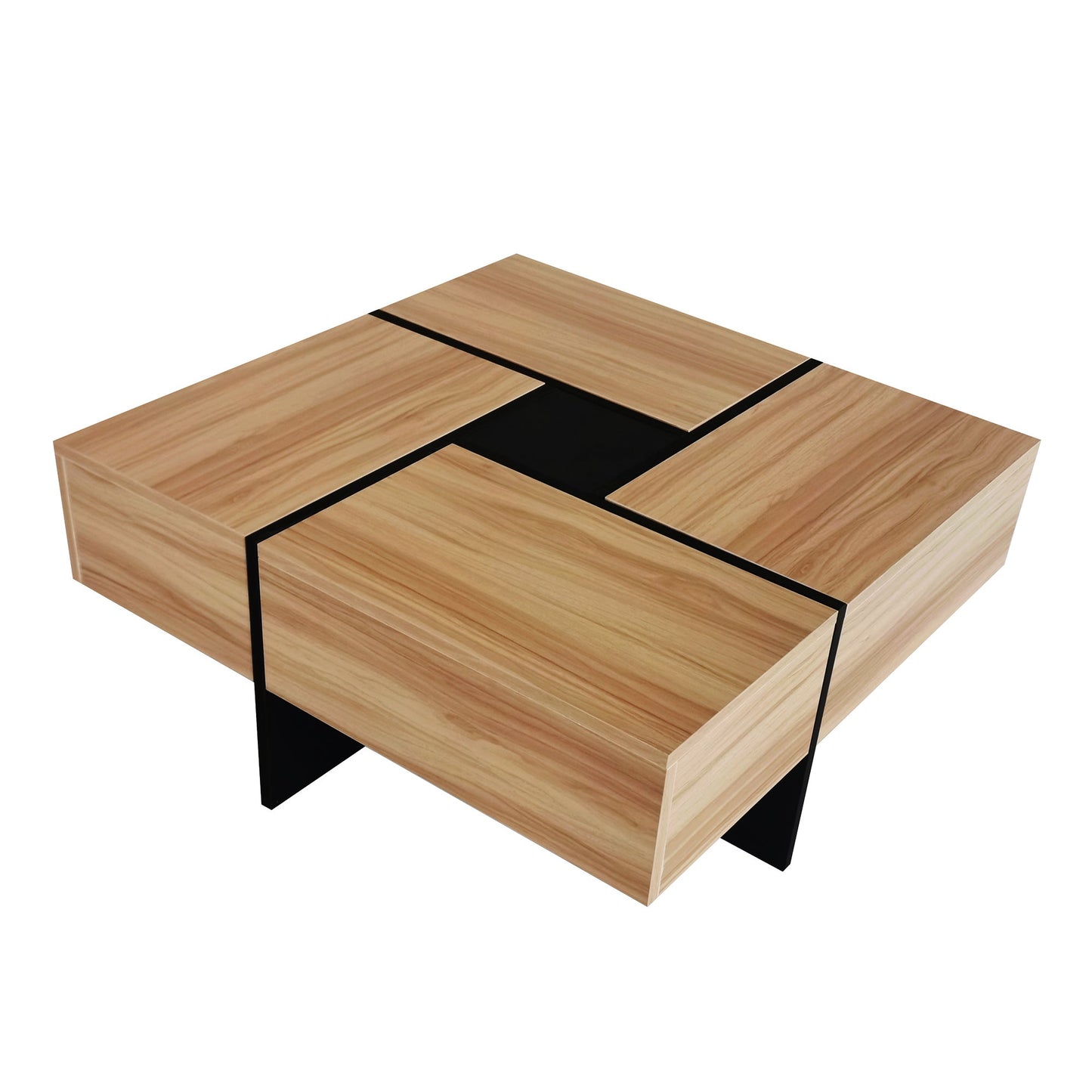 ON-TREND Unique Design Coffee Table with 4 Hidden Storage Compartments, Square Cocktail Table with Extendable Sliding Tabletop, UV High-gloss Design Center Table for Living Room, 31.5'x 31.5'