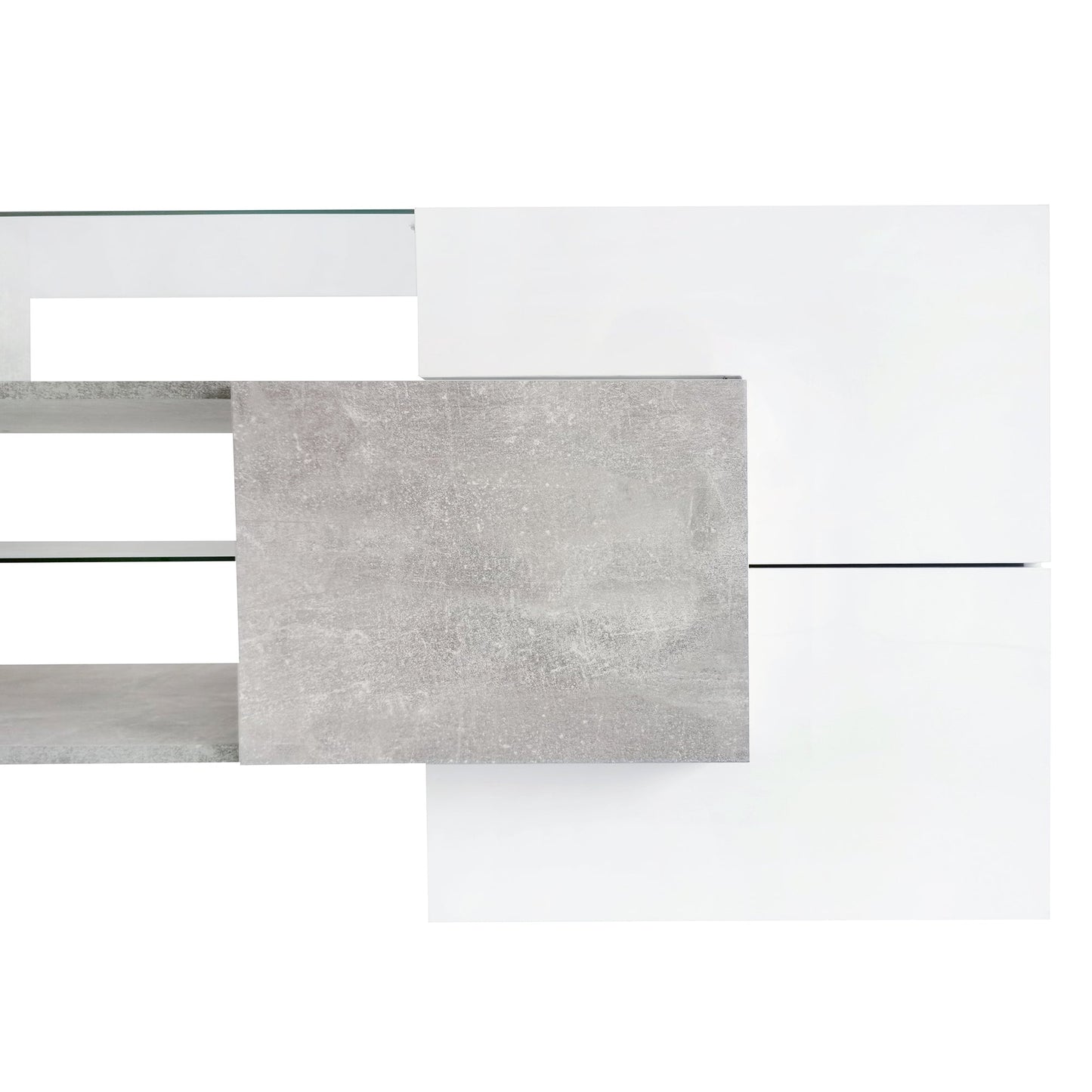 ON-TREND Unique Shape TV Stand with 2 Illuminated Glass Shelves, High Gloss Entertainment Center for TVs Up to 88', Versatile TV Cabinet with LED Color Changing Lights for Living Room, Grey