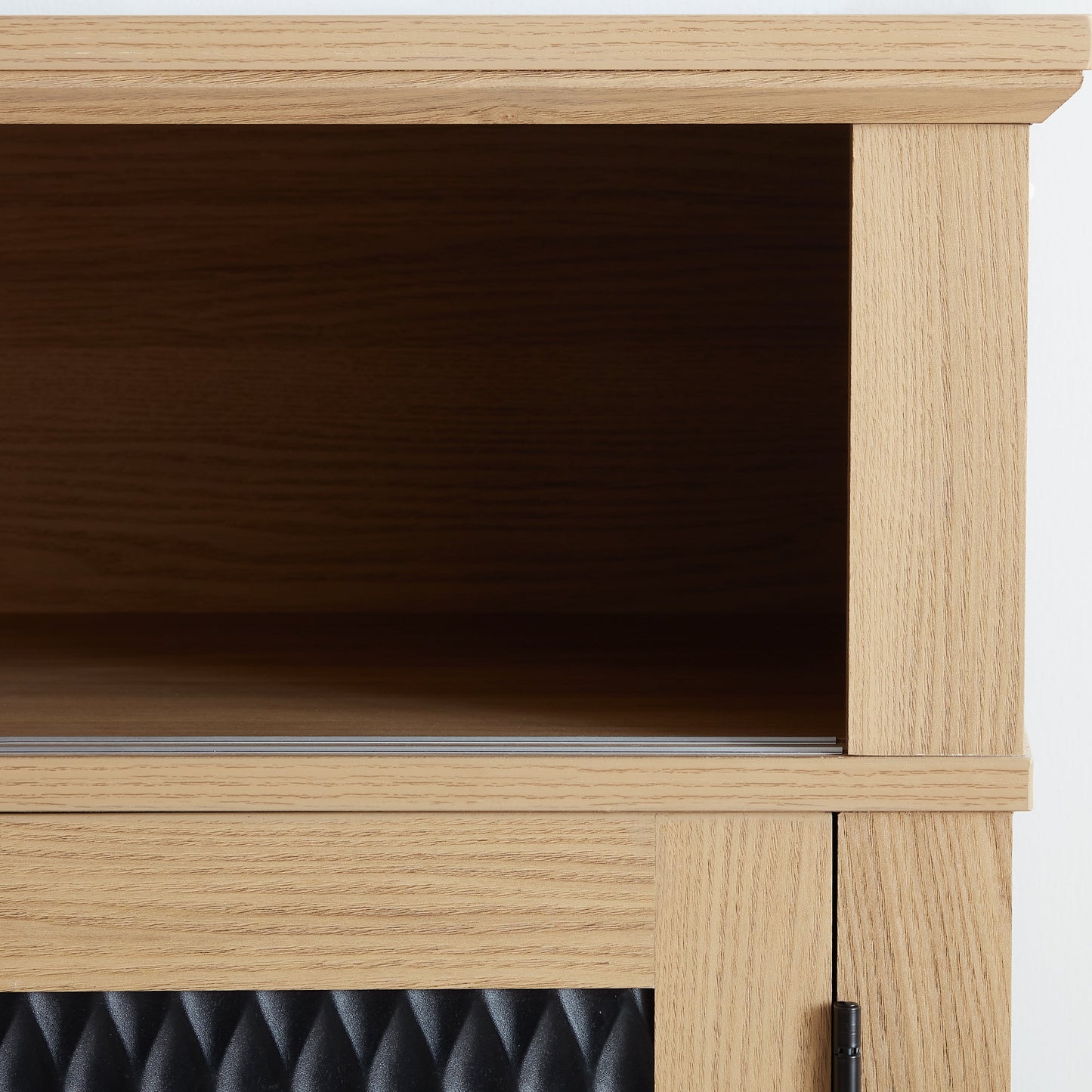 Embossed Pattern TV Stand, TV and Media Console with Open and Closed Storage Space and sliding door for Living Room & Bedroom, LIGHT OAK, 58.27'W*15.35'W*31.7H