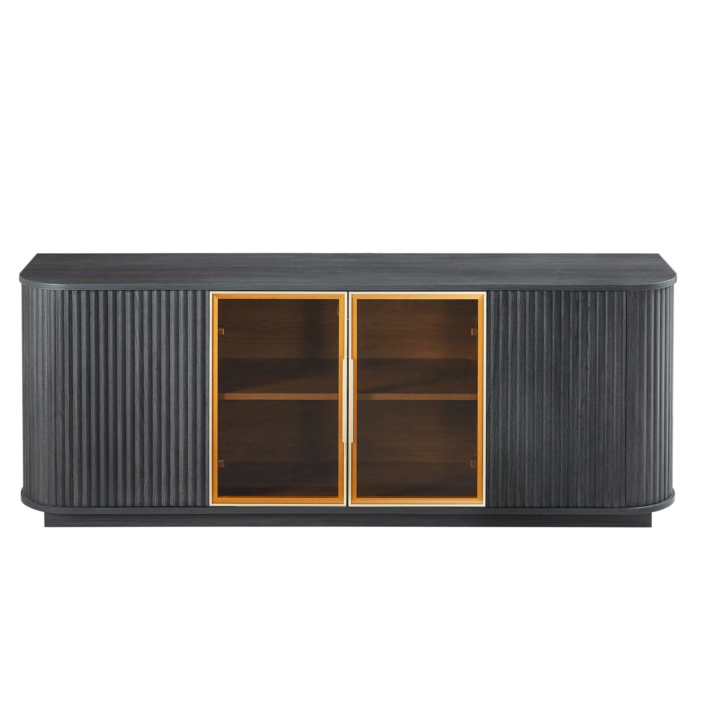 Modern 64-Inch Wavy TV Cabinet with LED Lights, Black, Particleboard and MDF, 64''W x 15''D x 24''H