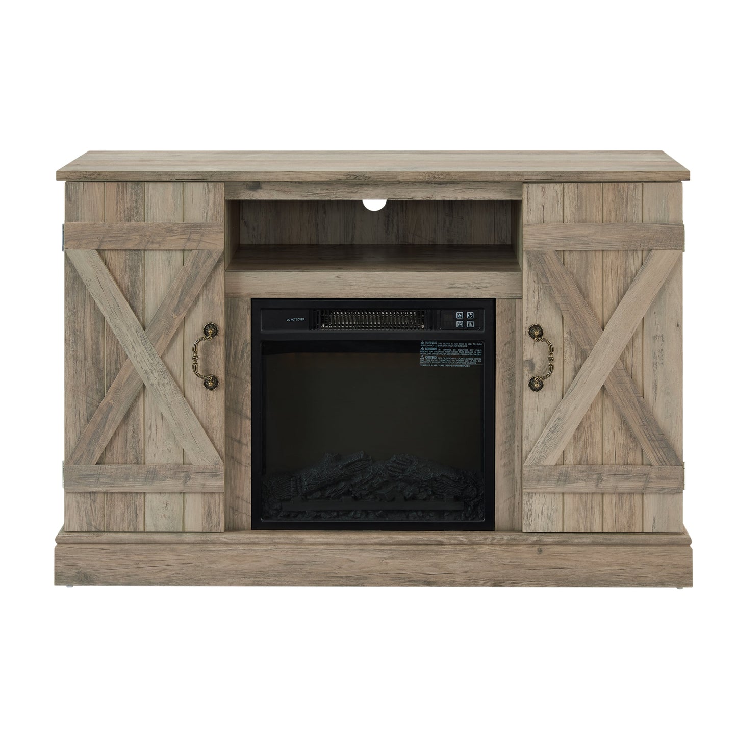 American retro Farmhouse Classic Media TV Stand Antique Entertainment Console with 18' Electric Fireplace Insert for TV up to 50' with Open and Closed Storage Space, Gray Wash 47'W*15.5'D*30.75'H