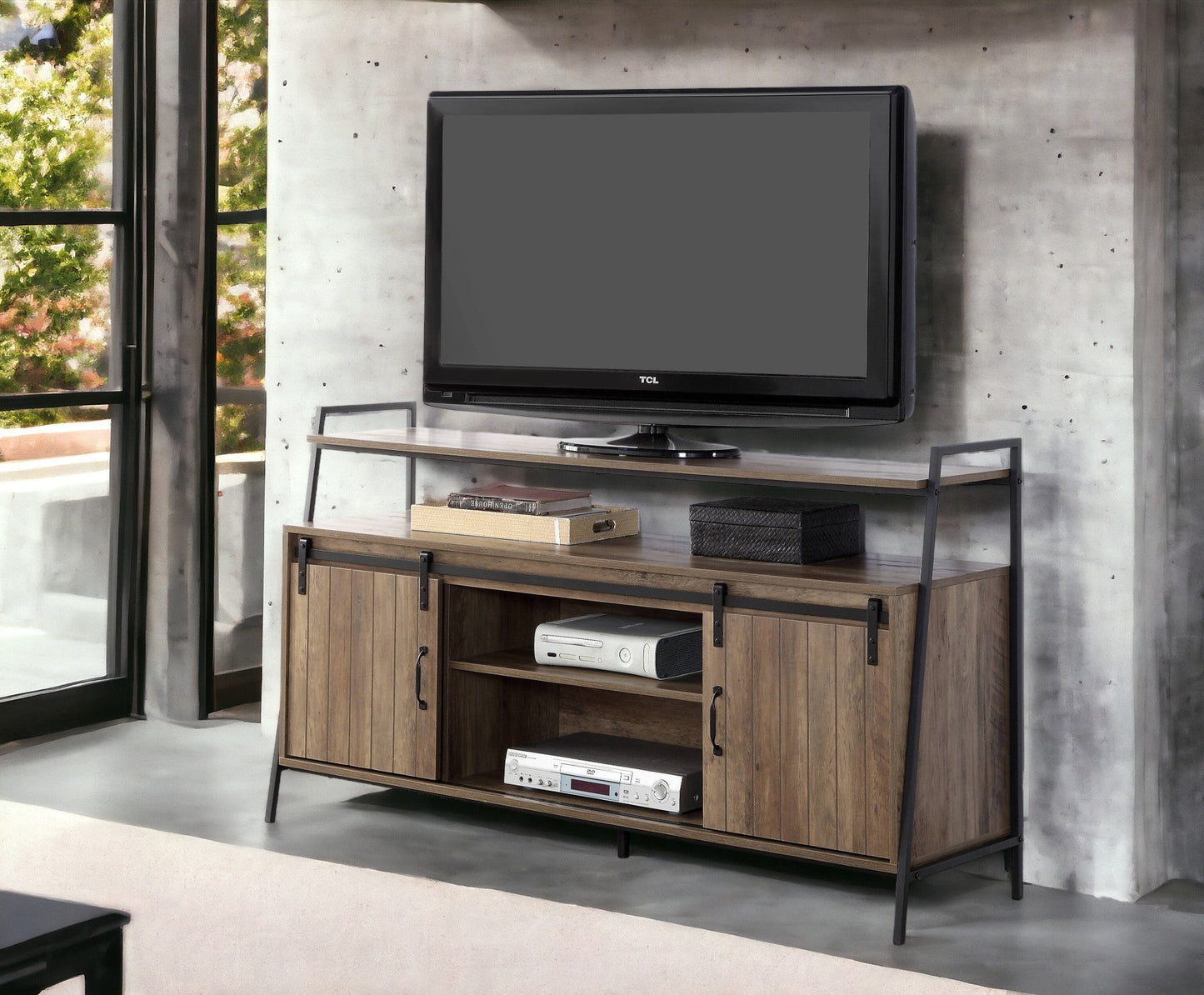 Rashawn Rustic Oak & Black Finish TV Stand