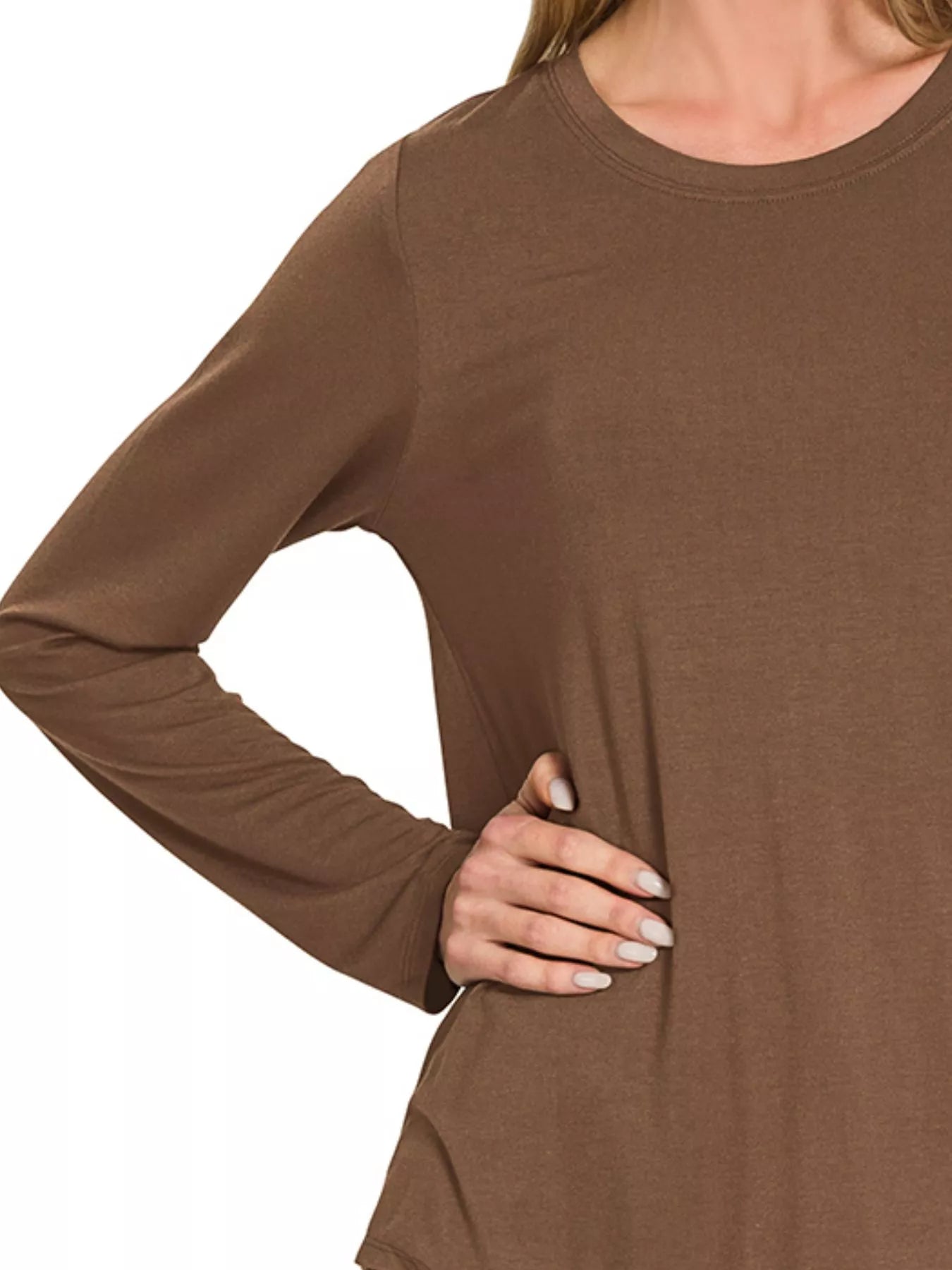 Zenana Flowy Round Hem Rayon Long Sleeve Top - Lee's Retail