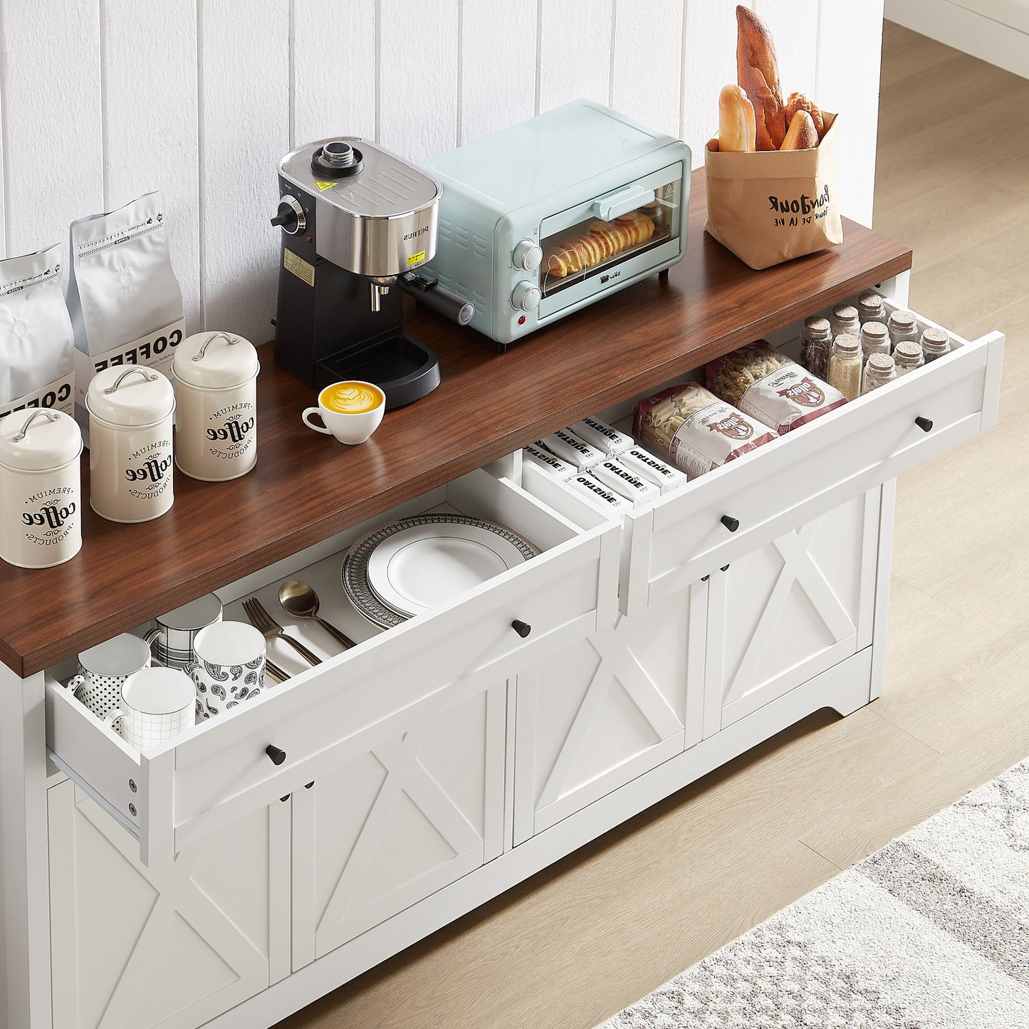 61 inch TV stand for living room, multifunctional combination TV stand, large capacity storage cabinet, can be used in living room, bedroom, office area,61.3''L x 15''W x 29.8''H