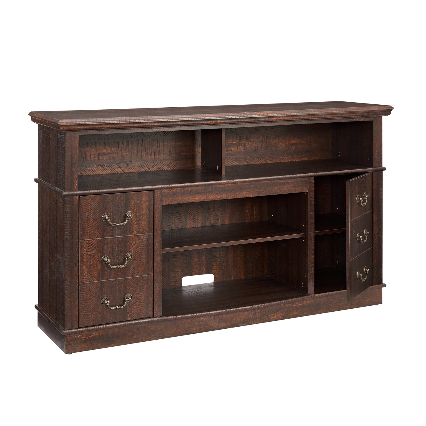 Traditional TV Media Stand Farmhouse Rustic Entertainment Console for TV Up to 65' with Open and Closed Storage Space, Espresso, 60'W*15.75'D*34.25'H