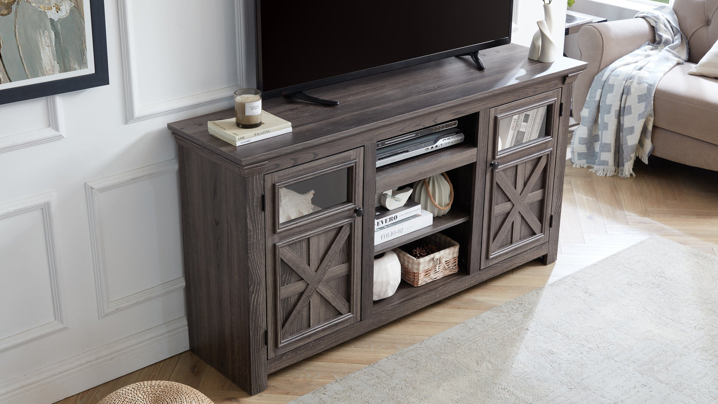 2 Doors Cabinet Farmhouse Cabinet, Farmhouse TV Stand Barn Design,Modern Farmhouse TV Media Stand, Large Barn Inspired Home Entertainment Console,GREY, 60.23'W*15.35'D*31.7'H