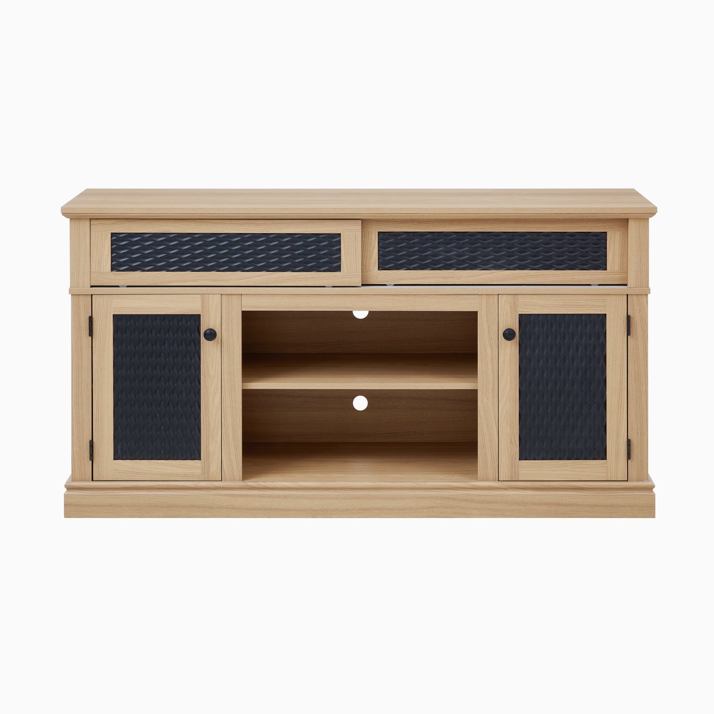 Embossed Pattern TV Stand, TV and Media Console with Open and Closed Storage Space and sliding door for Living Room & Bedroom, LIGHT OAK, 58.27'W*15.35'W*31.7H