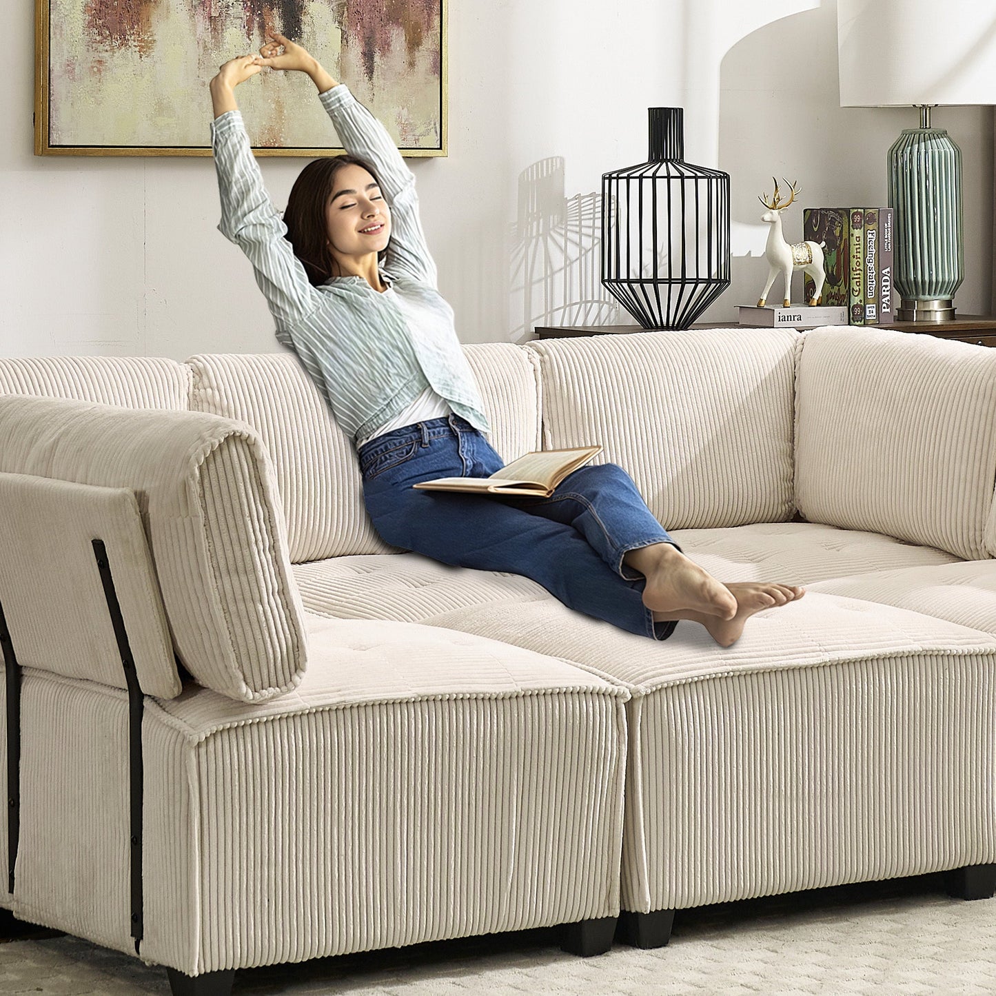 UNITED WE WIN Modular Sectional Sofa U Shaped Modular Couch with Reversible Chaise Modular Sofa Sectional Couch,6- Seat Convertible Sofa,Fit for Living Room