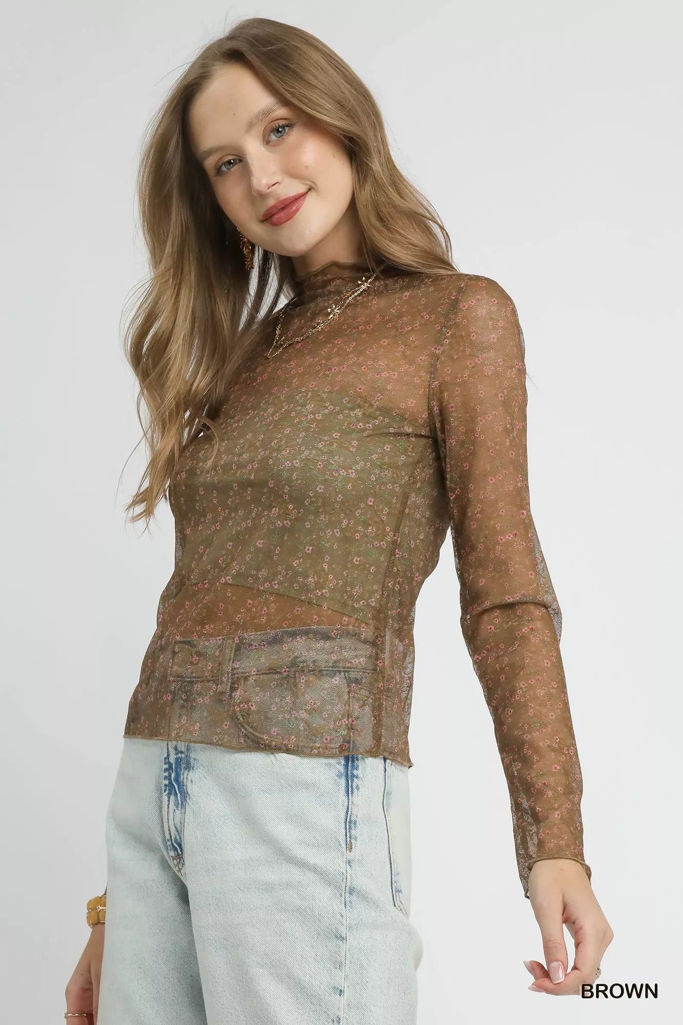 Umgee Nylon Lace Mesh Long Sleeve Top - Lee's Retail
