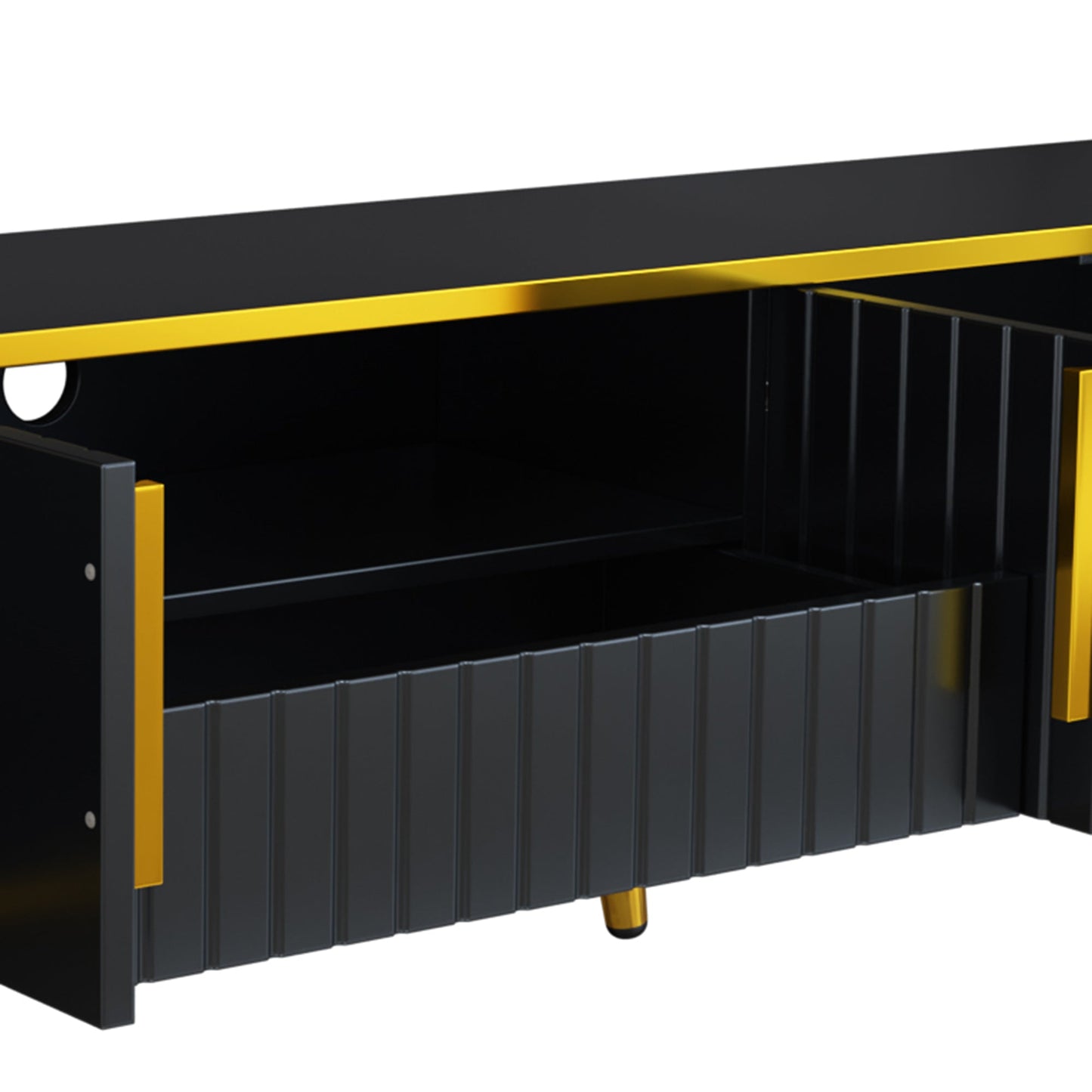 ON-TREND Luxury Minimalism TV Stand with Open Storage Shelf for TVs Up to 85', Entertainment Center with Cabinets and Drawers, Practical Media Console with Unique Legs for Living Room, Black