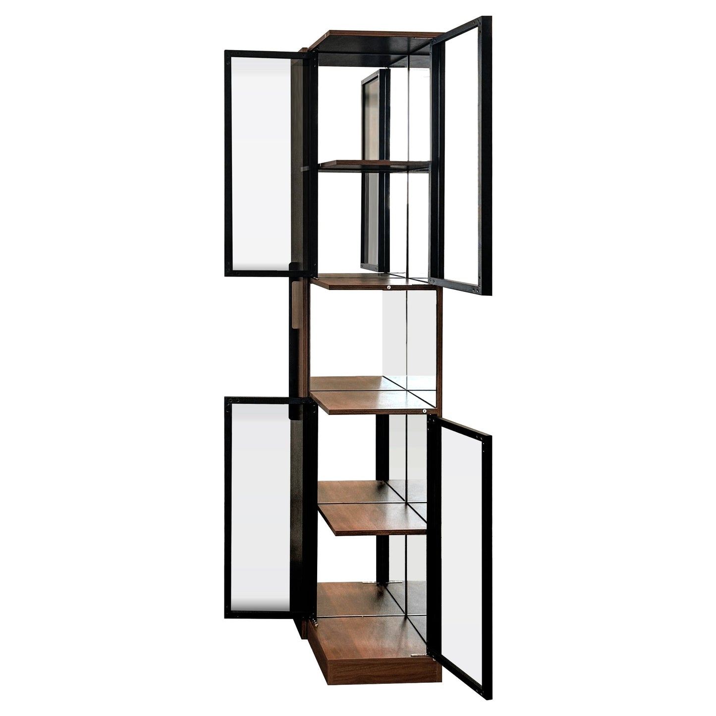 70' Display Cabinet with Glass Doors and Lights, with multi-functional pull-out multi-tier storage shelf , Wooden Display Storage Cabinets