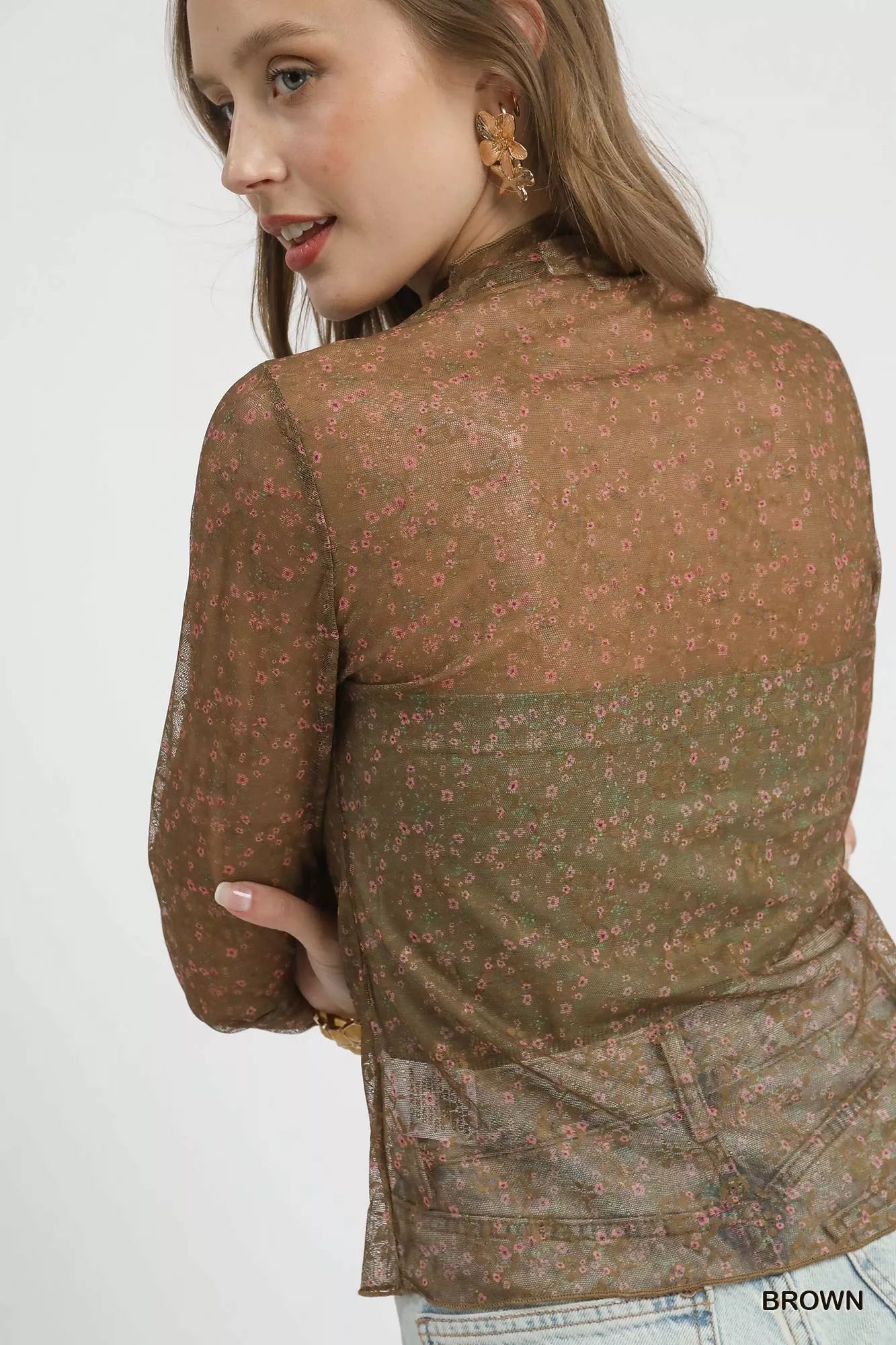 Umgee Nylon Lace Mesh Long Sleeve Top - Lee's Retail