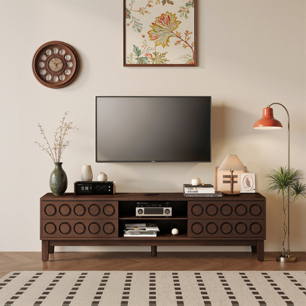 TV Stand for TVs up to 75', Media Console with 4 Drawers, Entertainment Center with Storage for Living Room and Bedroom(Dark Brown)