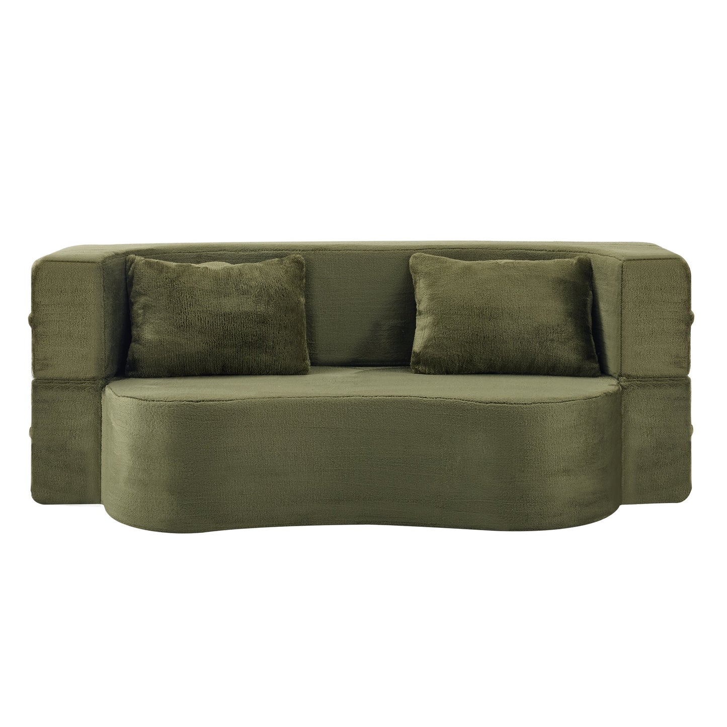 71-inch folding sofa bed, plush futon sofa bed, high-density foam convertible sofa bed, folding floor sofa bed for living room, guest room, bedroom, green