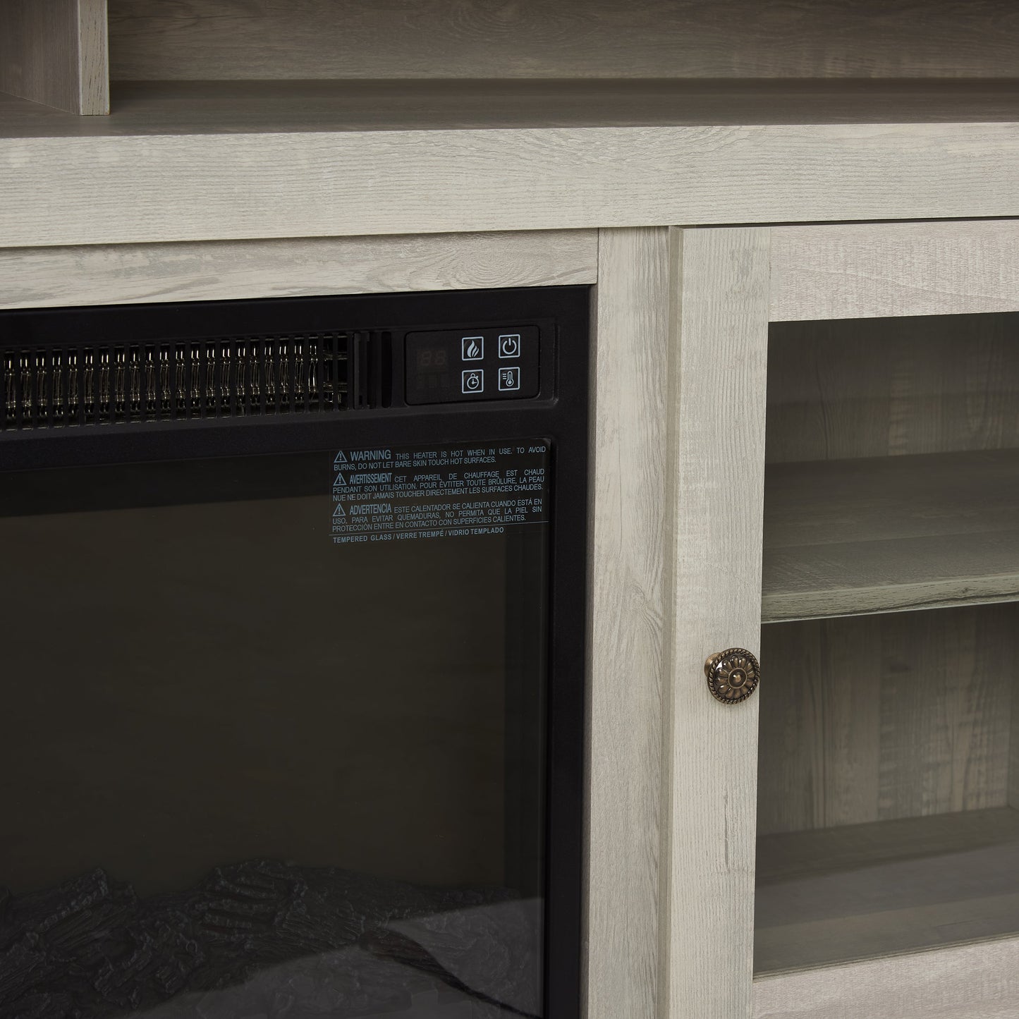 Contemporary TV Media Stand Modern Entertainment Console with 18' Fireplace Insert for TV Up to 65' with Open and Closed Storage Space, Stone Gray, 60'W*15.75'D*29'H