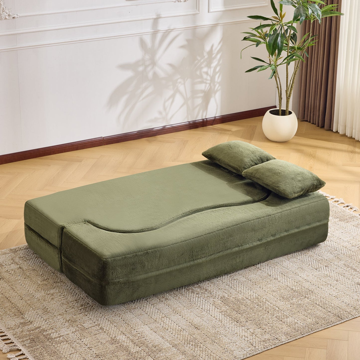 71-inch folding sofa bed, plush futon sofa bed, high-density foam convertible sofa bed, folding floor sofa bed for living room, guest room, bedroom, green