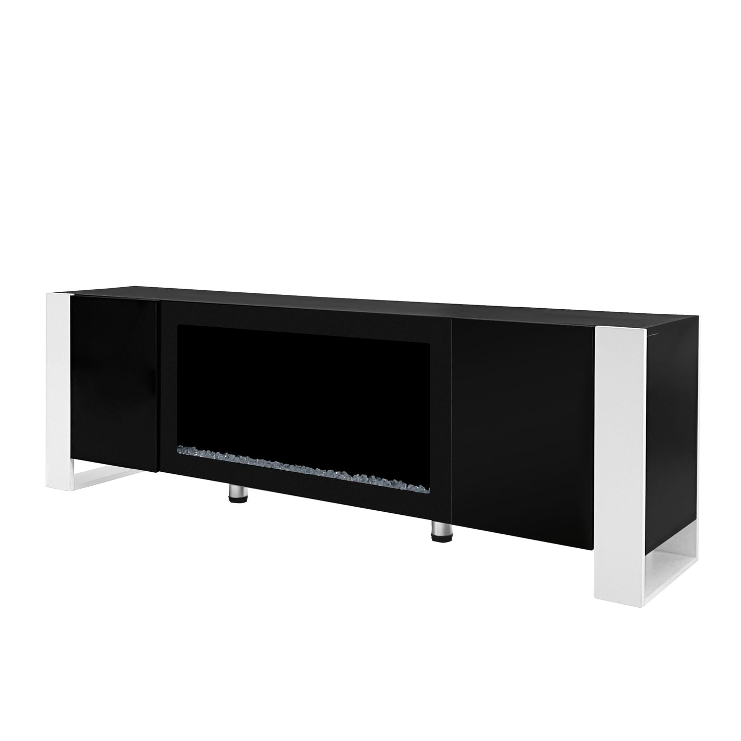 ON-TREND Modern TV Stand with 34.2' Non-heating Electric Fireplace, High Gloss Entertainment Center with 2 Cabinets, Media Console for TVs up to 78', Black