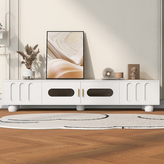 U-Can Modern TV Stand for TVs up to 80 Inches, Entertainment Center with Glass Door, TV Storage Cabinet with Solid Wood Legs and Metal Handles for Living room(OLD SKU:WF323694AAK )