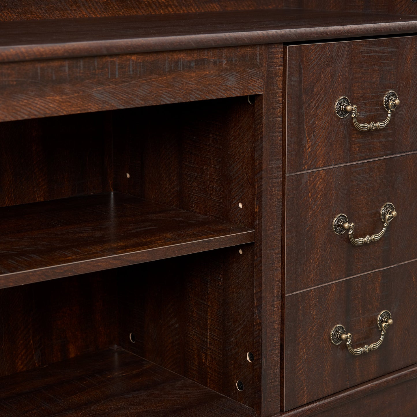 Traditional TV Media Stand Farmhouse Rustic Entertainment Console for TV Up to 65' with Open and Closed Storage Space, Espresso, 60'W*15.75'D*34.25'H