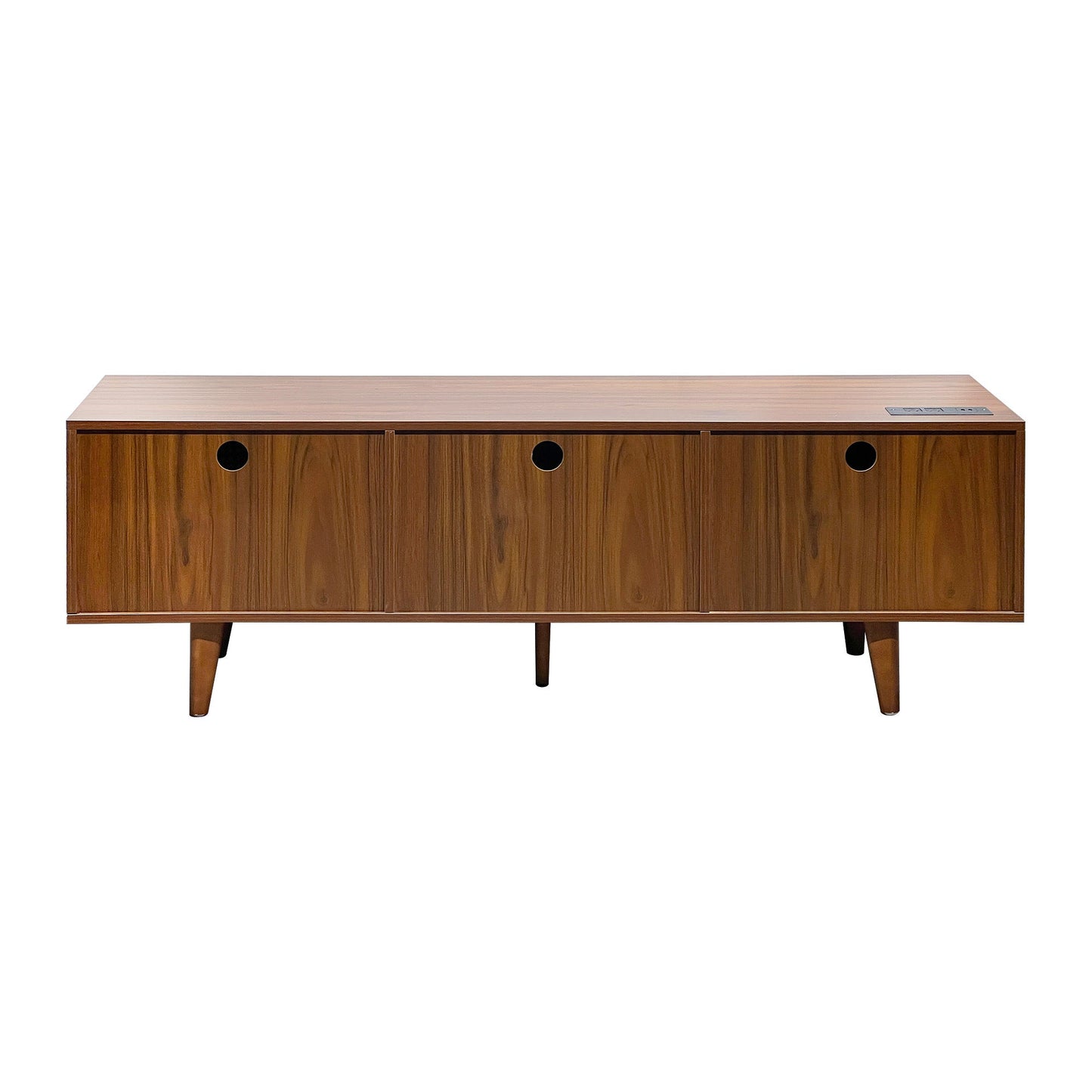 Mid Century Modern Rattan TV Stand for 55/60/65 inch TV , Entertainment Cabinet, Media Console for Living Room Bedroom Media Room, Solid Wood Feet & Rattan Cabinet Doors (Walnut, 59')