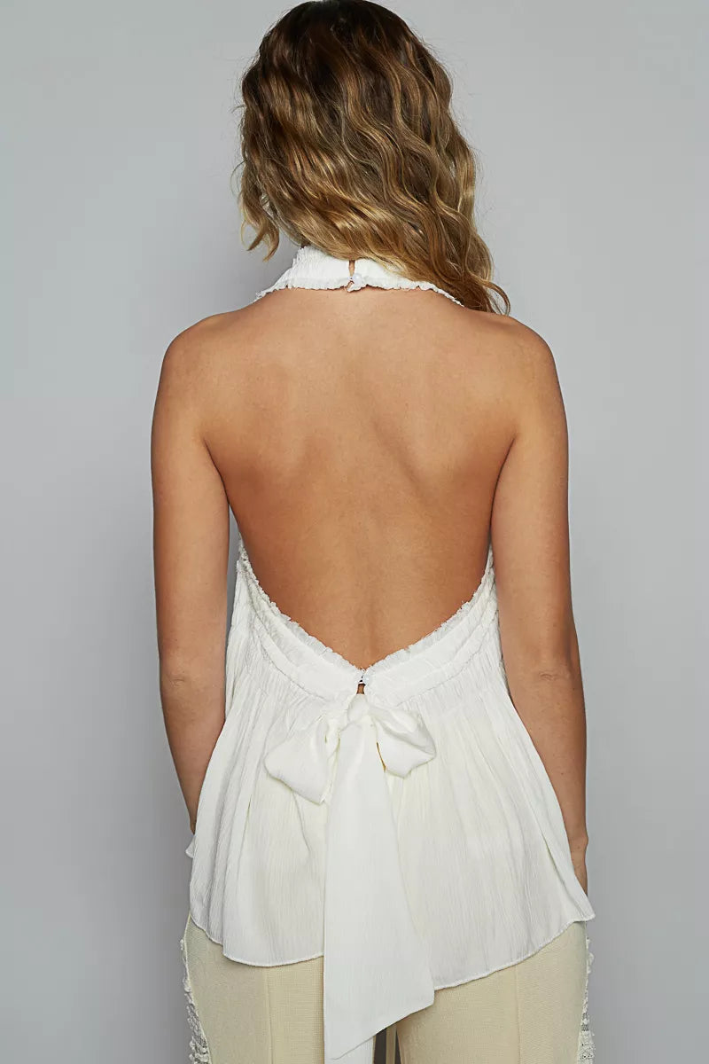 POL Backless Halter Sleeveless Top with Smocking Shirring Detail - Lee's Retail