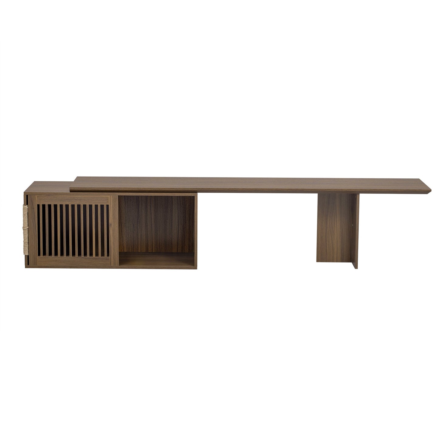 Mid-Century Modern 2 in 1 Cat Furniture Walnut TV Stand With Extendable table, Litter Box Enclosure with Cat Scratcher