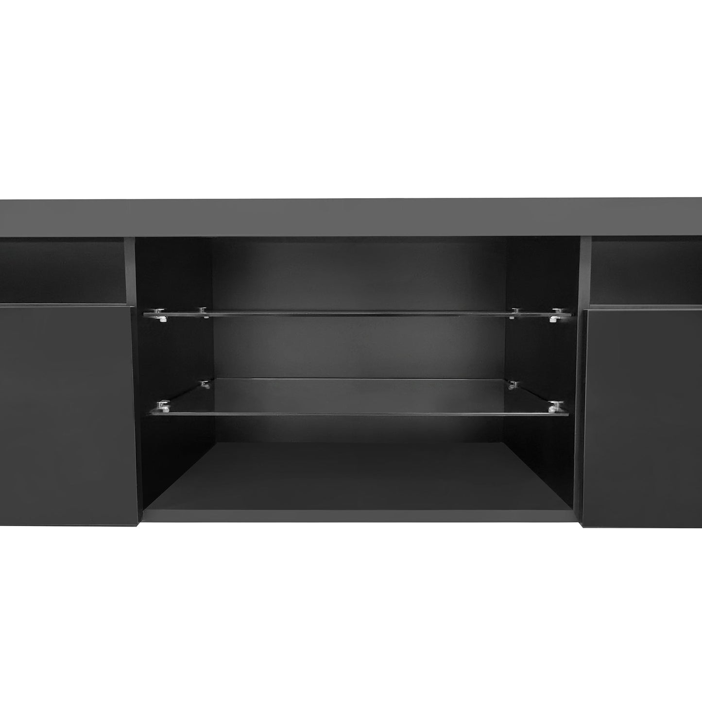 ON-TREND Unique Design TV Stand with 2 Glass Shelves, Ample Storage Space Media Console for TVs Up to 105', Versatile TV Cabinet with LED Color Changing Lights for Living Room, Black