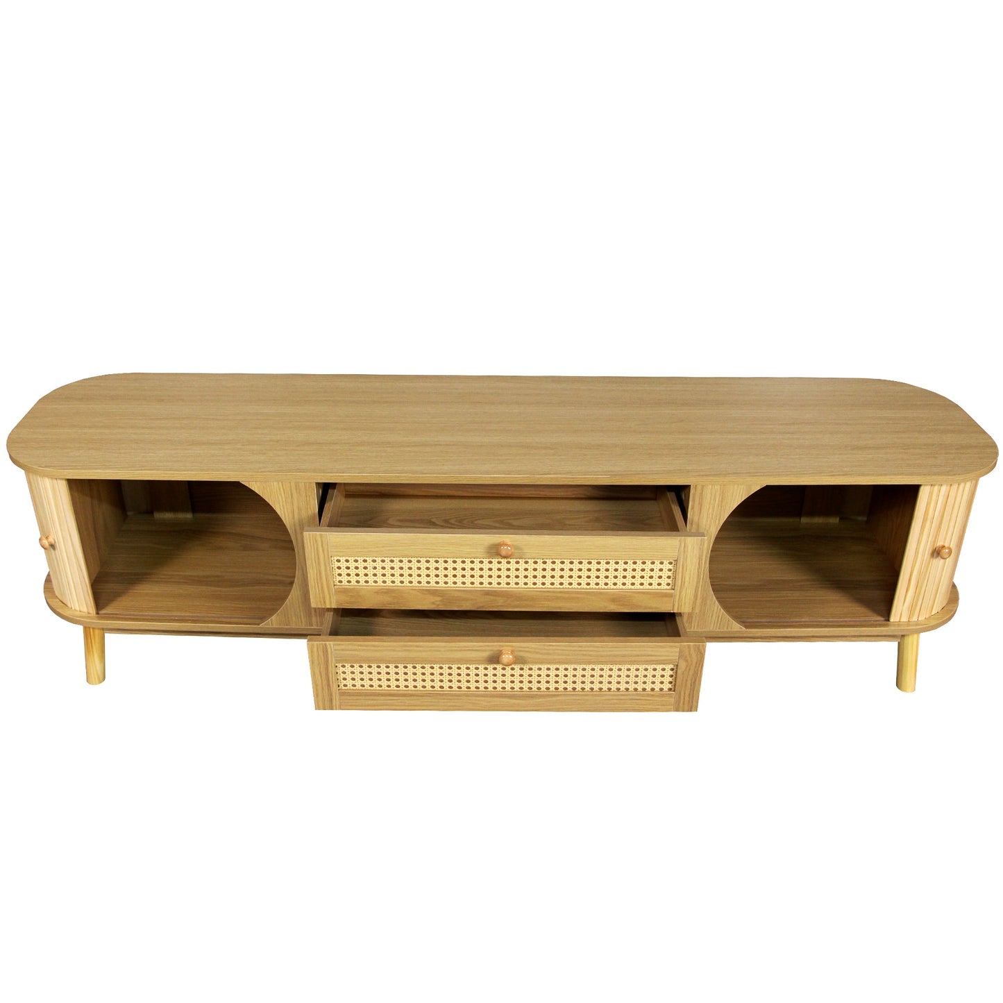Rattan TV Stand for TVs up to 75'', Modern Farmhouse Media Console, Entertainment Center with Solid Wood Legs, TV Cabinet for Living Room,Home Theatre
