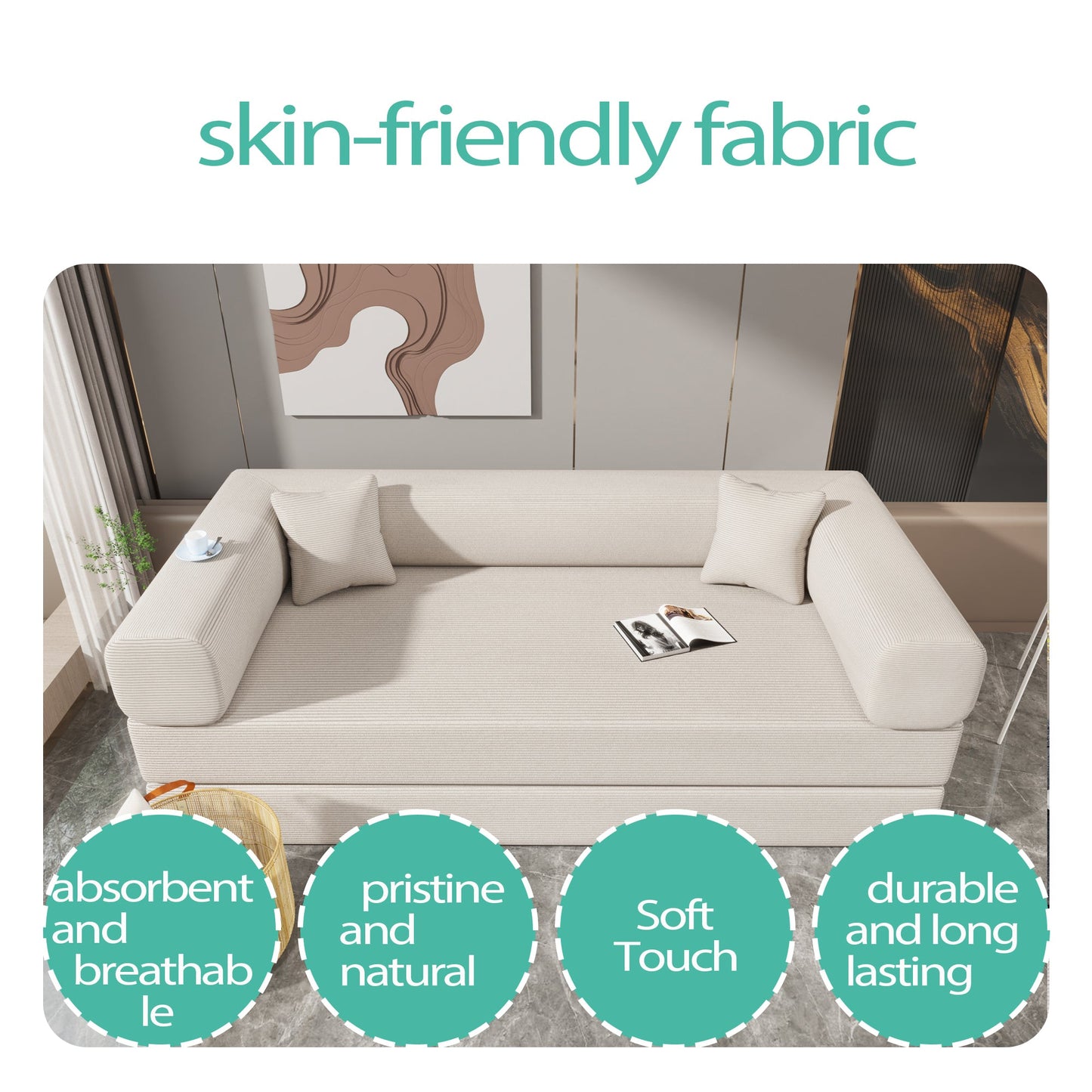 Double sofa, sofa bed, multifunctional compression sofa, wide body sofa, pure sponge sofa, fine striped velvet fabric sofa