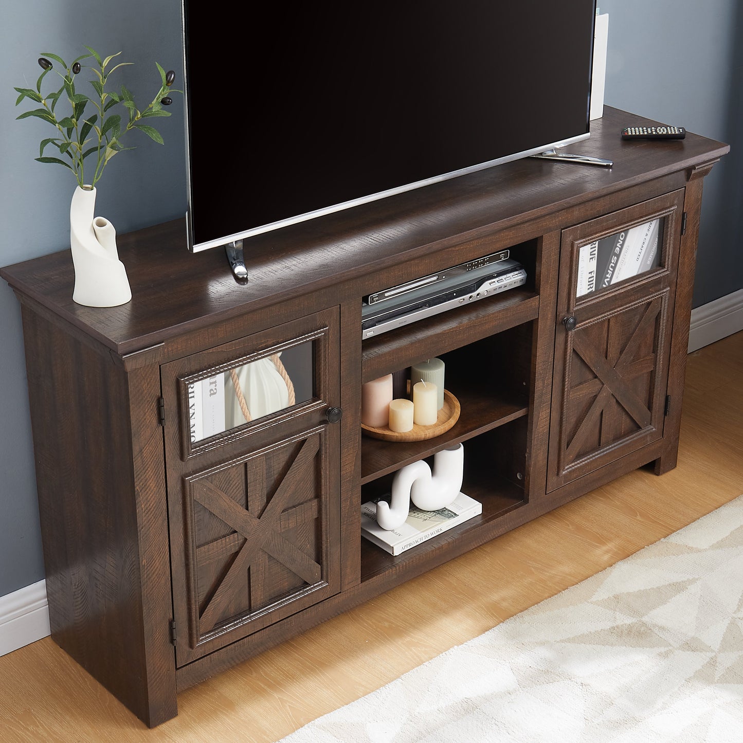 2 Doors Cabinet Farmhouse Cabinet, Farmhouse TV Stand Barn Design,Modern Farmhouse TV Media Stand, Large Barn Inspired Home Entertainment Console,Espresso, 60.23'W*15.35'D*31.7'H