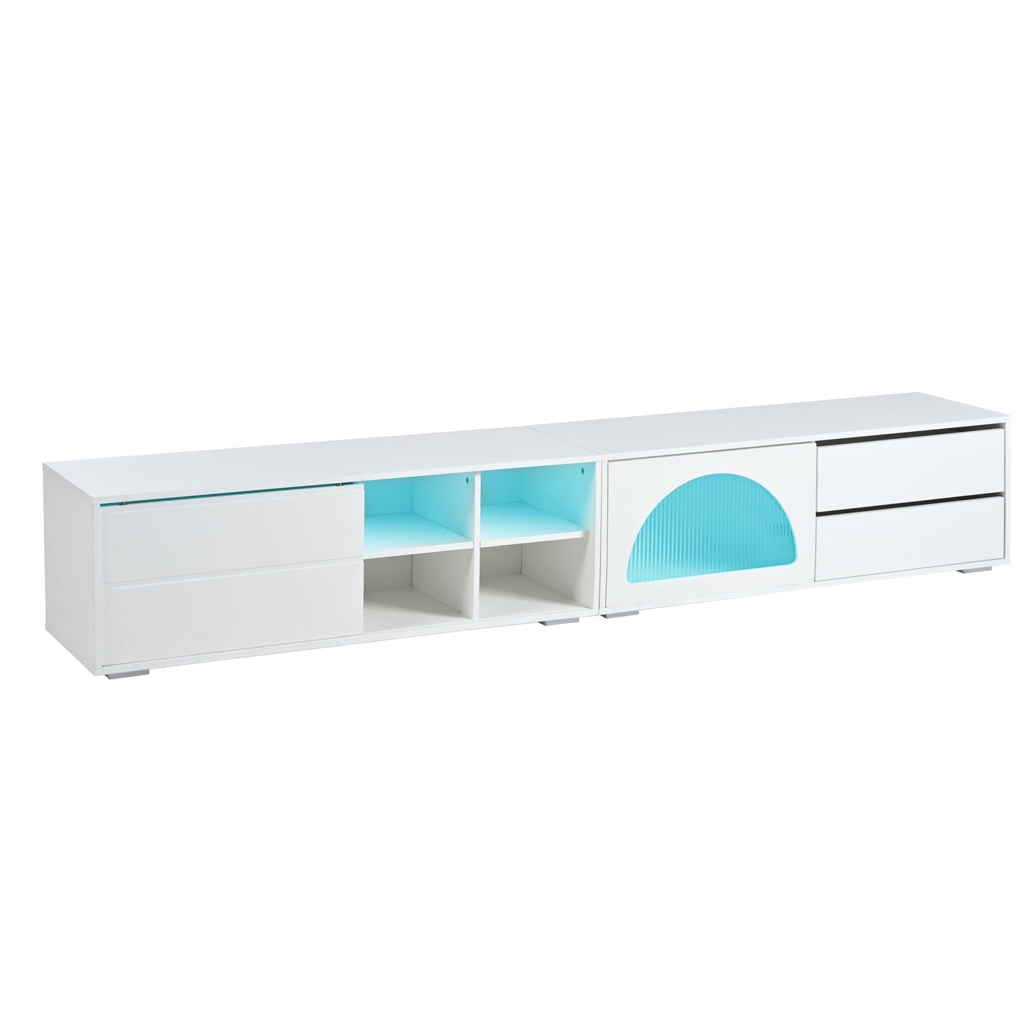 ON-TREND Modern TV Stand with Fluted Glass Door for TVs Up to 100', Media Console with Sliding Door & 2 Drawers, Free-Combination Entertainment Center with LED Light for Living Room, Bedroom, White