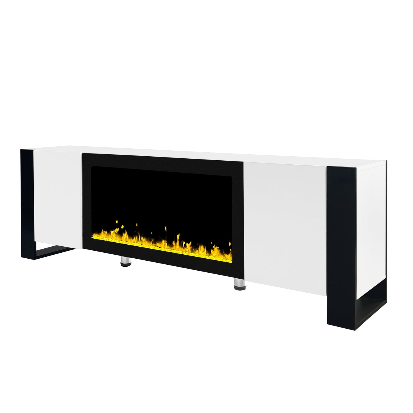 ON-TREND Modern TV Stand with 34.2' Non-heating Electric Fireplace, High Gloss Entertainment Center with 2 Cabinets, Media Console for TVs up to 78', White
