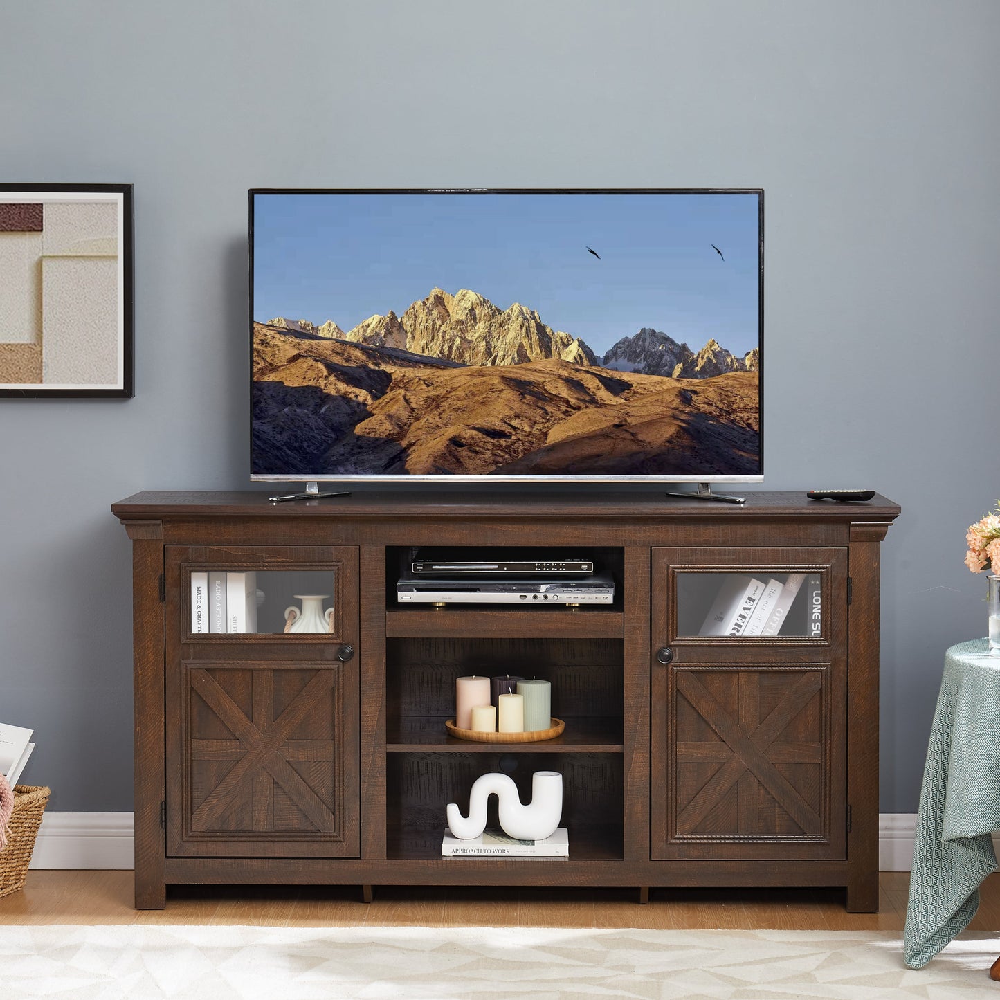 2 Doors Cabinet Farmhouse Cabinet, Farmhouse TV Stand Barn Design,Modern Farmhouse TV Media Stand, Large Barn Inspired Home Entertainment Console,Espresso, 60.23'W*15.35'D*31.7'H