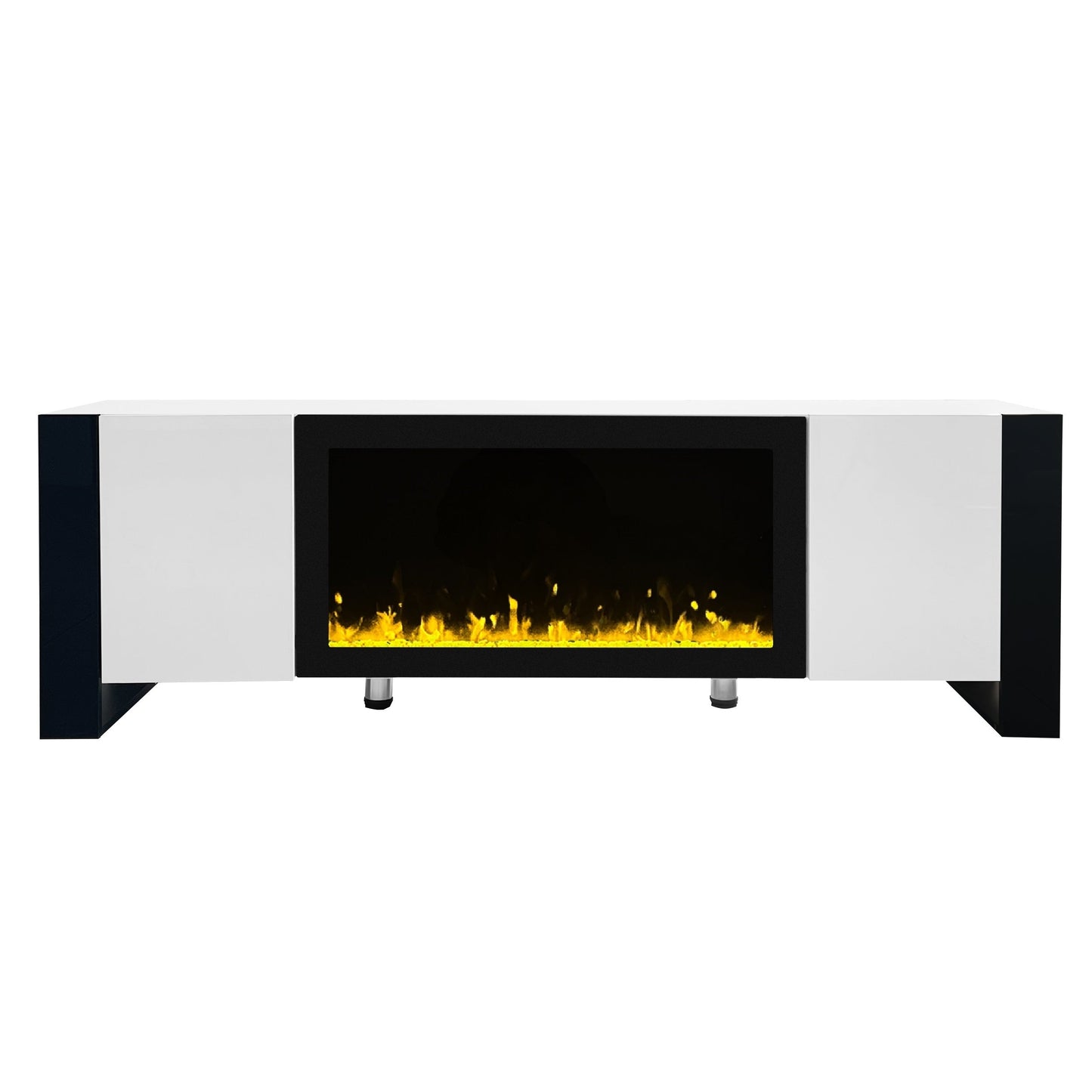 ON-TREND Modern TV Stand with 34.2' Non-heating Electric Fireplace, High Gloss Entertainment Center with 2 Cabinets, Media Console for TVs up to 78', White