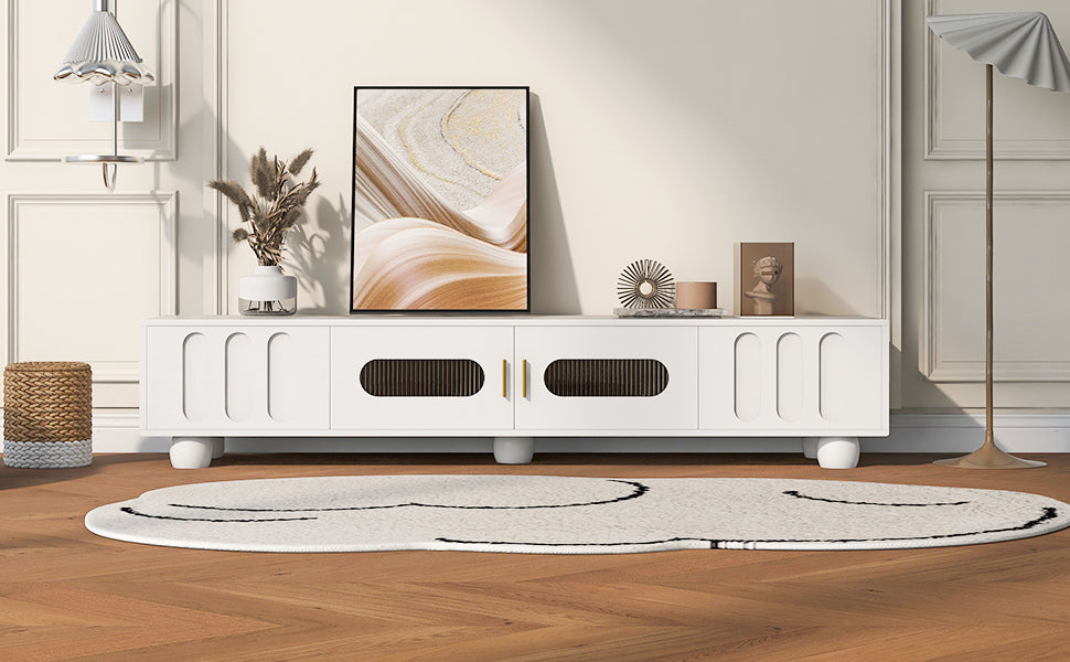 U-Can Modern TV Stand for TVs up to 80 Inches, Entertainment Center with Glass Door, TV Storage Cabinet with Solid Wood Legs and Metal Handles for Living room(OLD SKU:WF323694AAK )