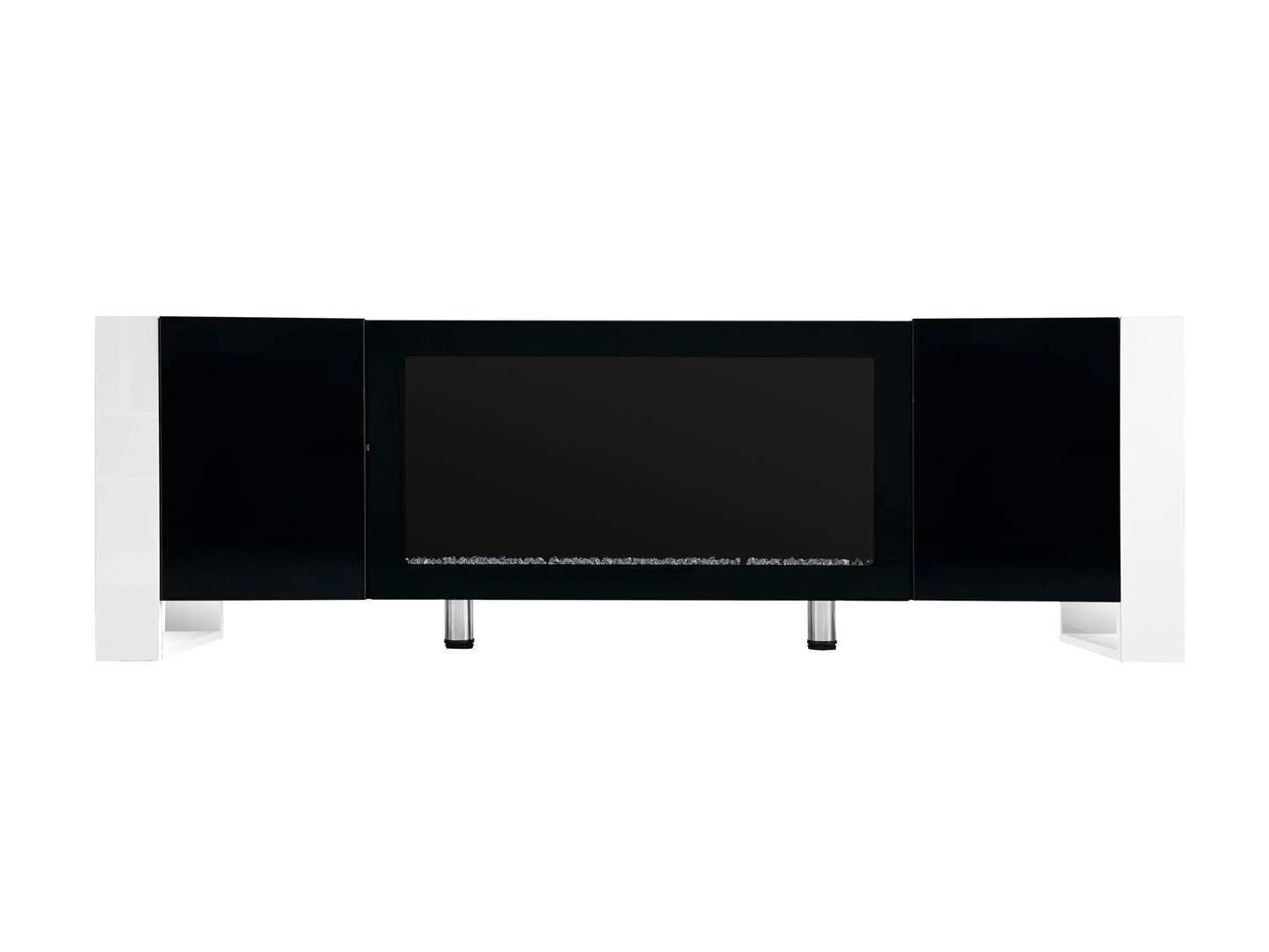 ON-TREND Modern TV Stand with 34.2' Non-heating Electric Fireplace, High Gloss Entertainment Center with 2 Cabinets, Media Console for TVs up to 78', Black