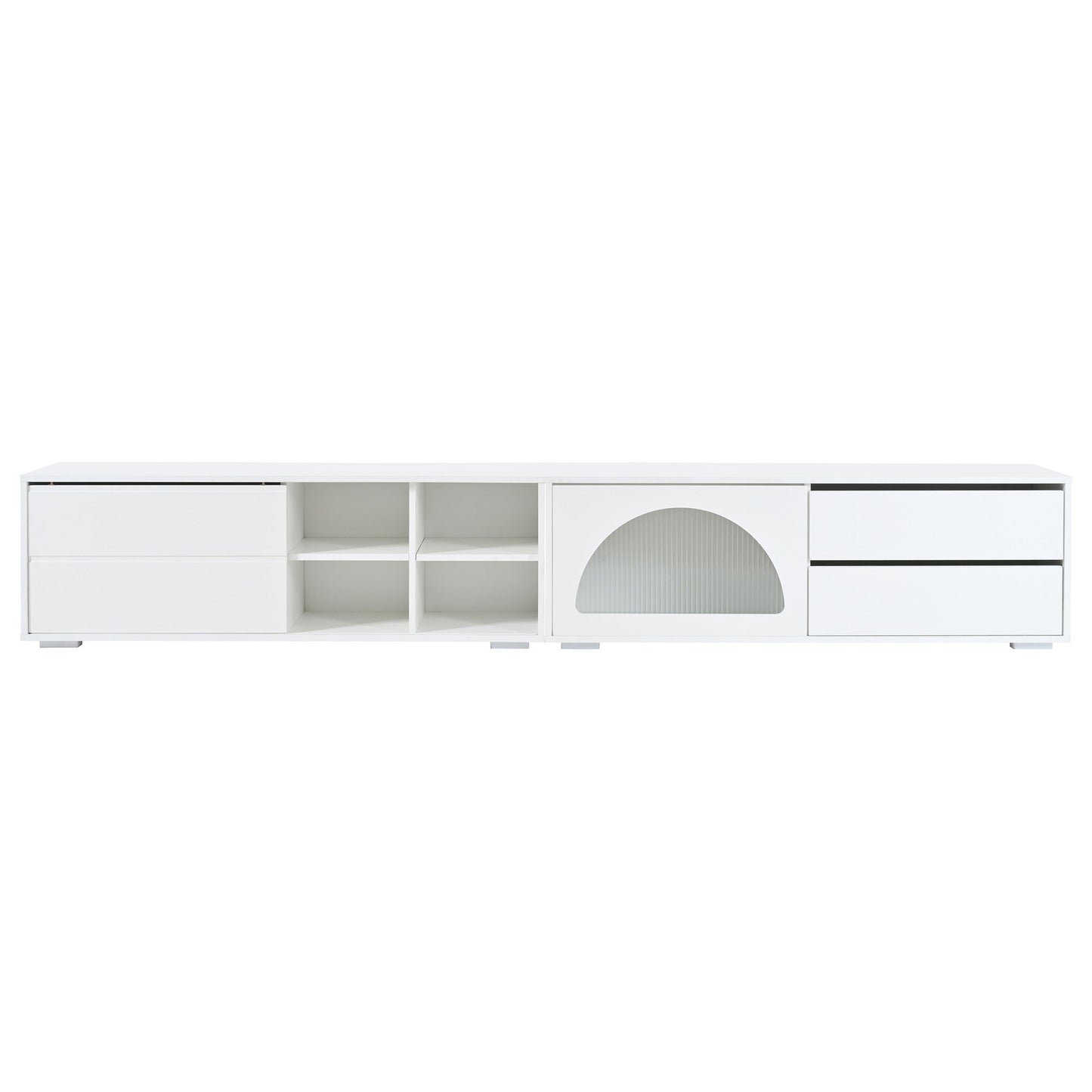ON-TREND Modern TV Stand with Fluted Glass Door for TVs Up to 100', Media Console with Sliding Door & 2 Drawers, Free-Combination Entertainment Center with LED Light for Living Room, Bedroom, White