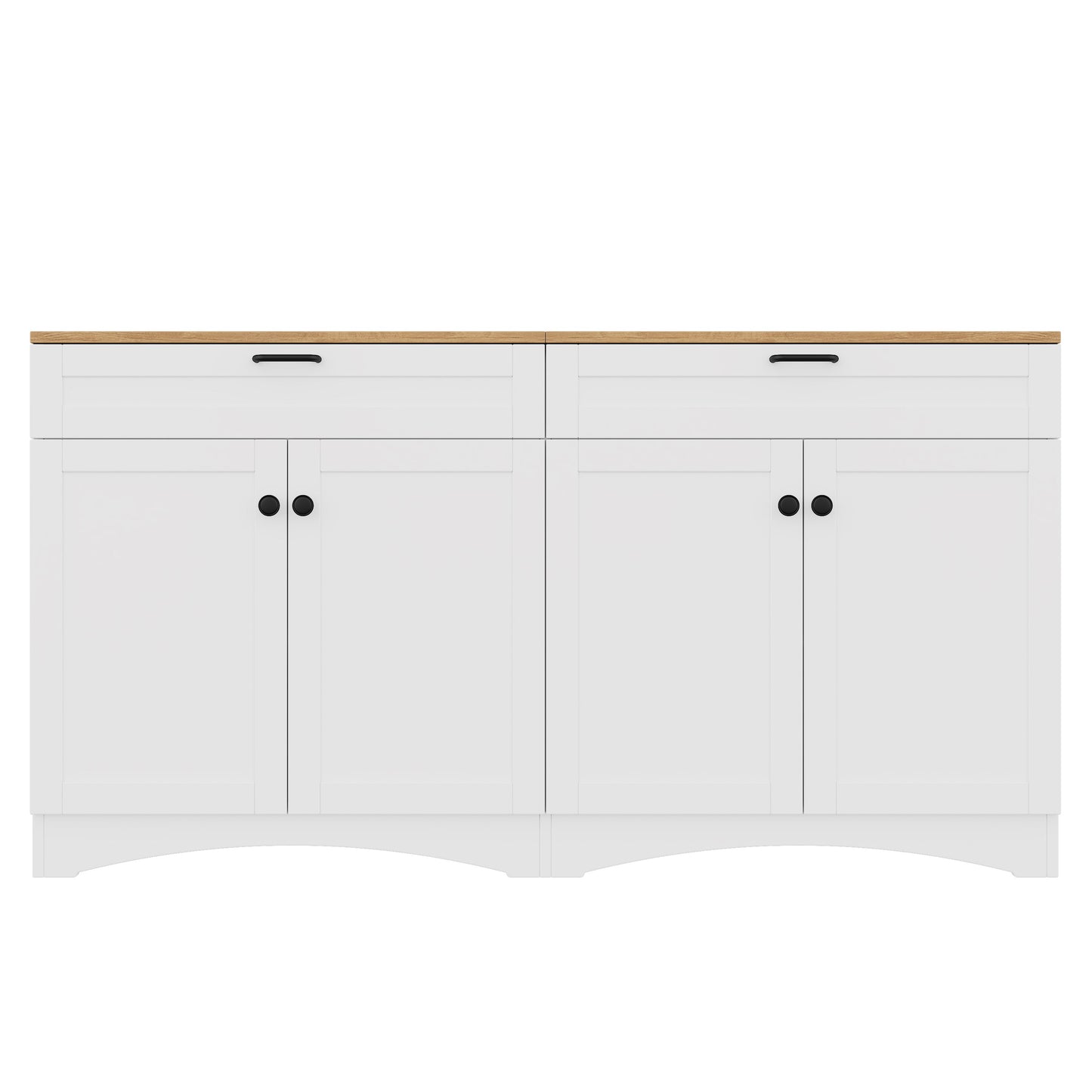 ON-TREND Farmhouse TV Stand with 2 Drawers for TVs Up to 70', Versatile Wood Grain Sideboard with Adjustable Shelves, Mid-Century Buffet Cabinet with Rustic Handles for Living Room/Bedroom, White