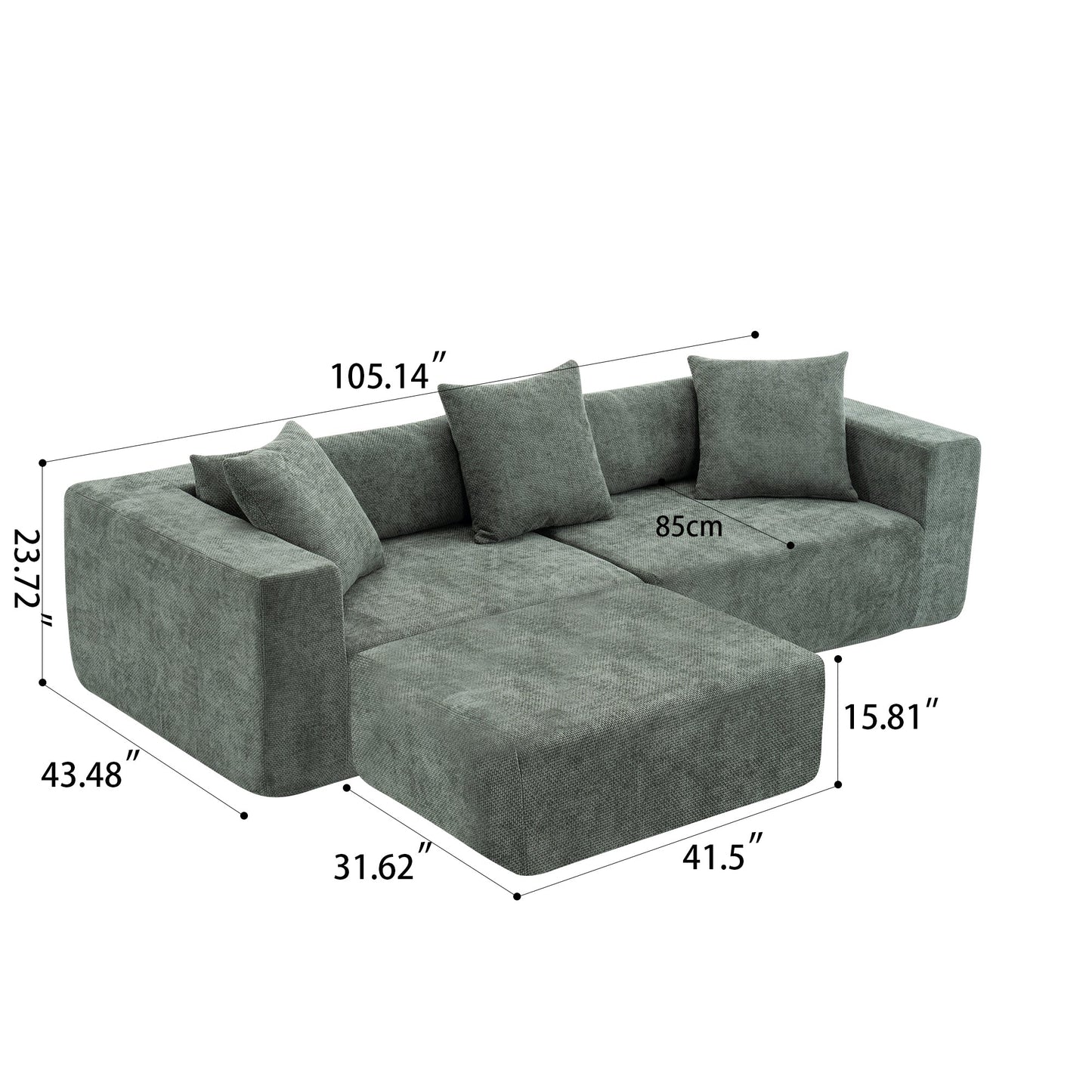 Modular cross-section with L-shaped lounge chair, cloud sofa, living room, bedroom soft cushion sofa - no installation required - chenille fabric (Green)