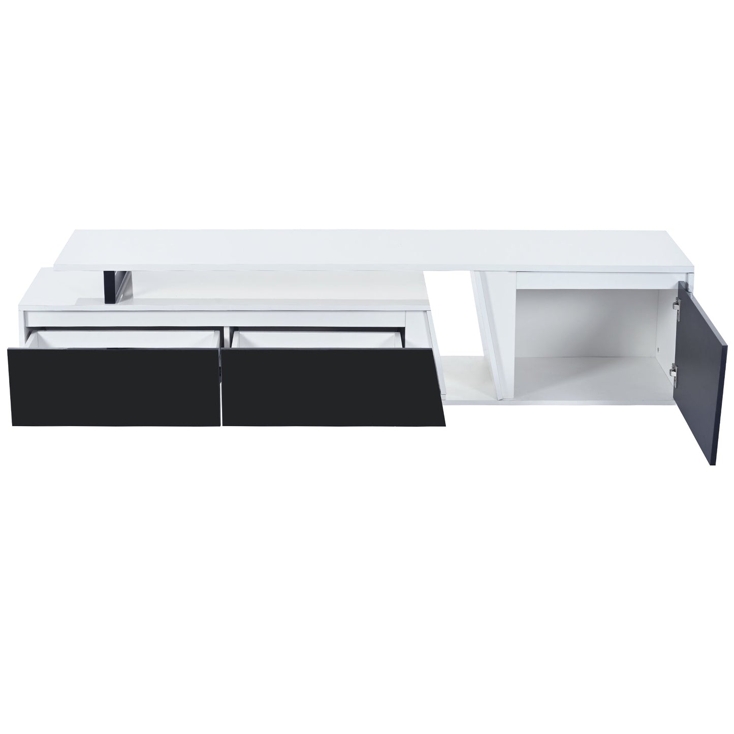 U-Can Modern, Minimalist Rectangle Extendable TV Stand, TV Cabinet with 2 Drawers and 1 Cabinet for Living Room, Up to 100''