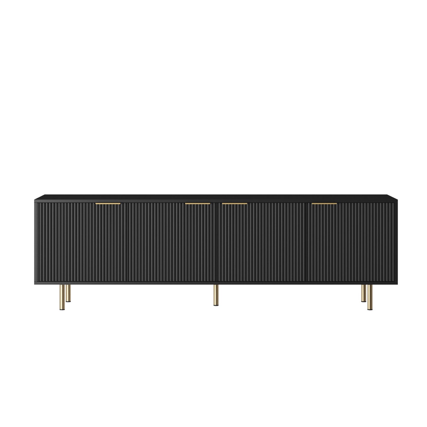 Black Modern TV Stand Fluted 68' , Entertainment Center with Storage Doors, TV Console Media Cabinet, for 55+ Inch TV, Living Room